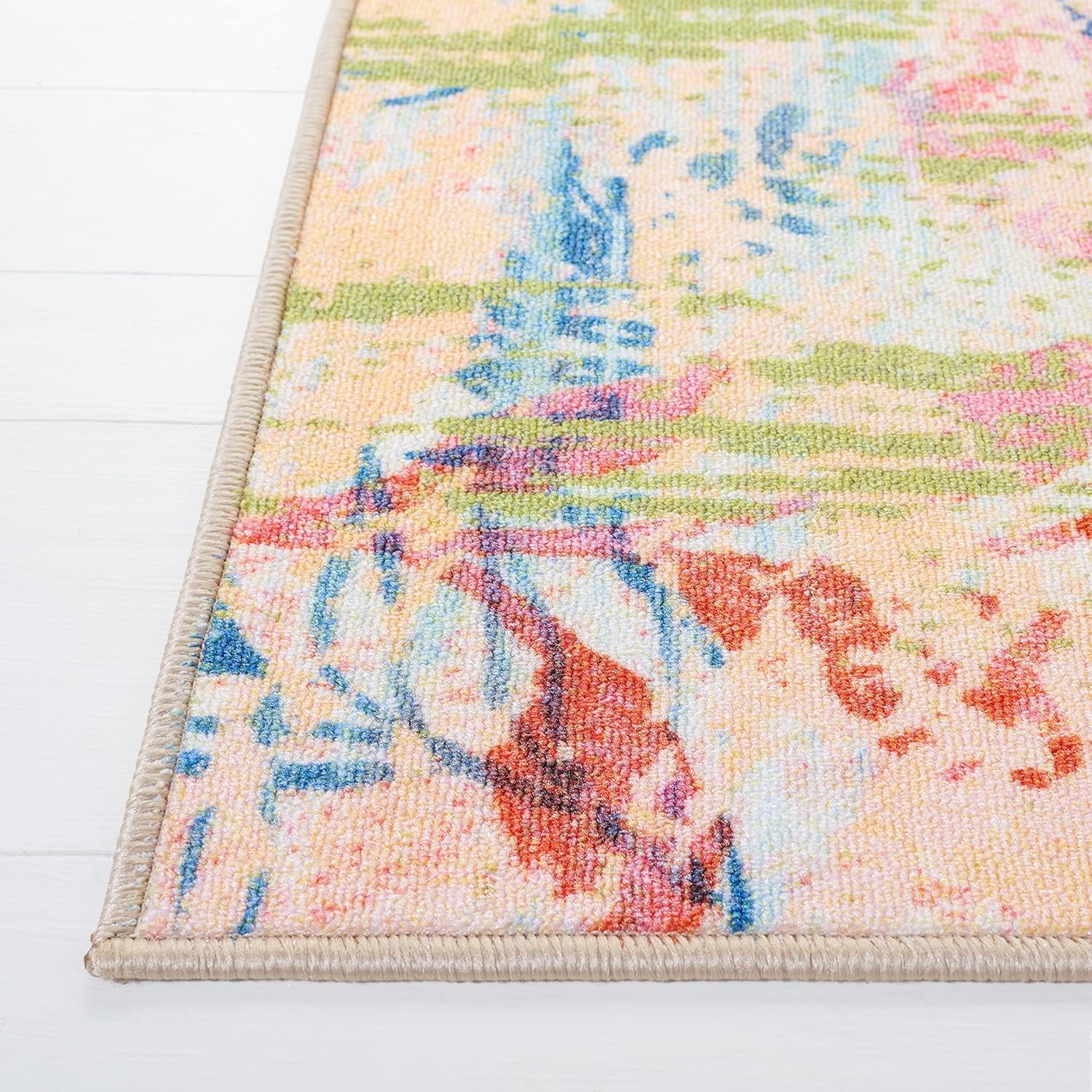 image:imageSAFAVIEH Washable Rug Paint Brush Collection 89 x 12 Blue amp Blush Pink Slip Resistant amp Easy to Clean Ideal for Living Room Bedroom Nursery Kids Playroom Dining Space PTB159MBlueBlush Pink