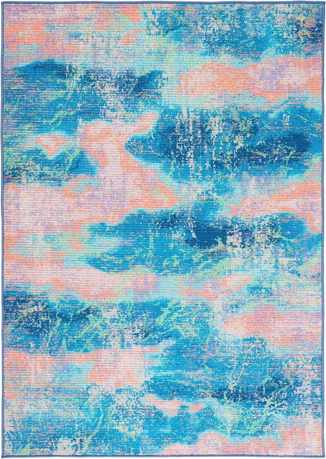 image:imageSAFAVIEH Washable Rug Sequoia Collection 55 x 76 Blue amp Orange Slip Resistant amp Easy to Clean Ideal for Living Room Bedroom Dining Space SEQ151MBlueOrange