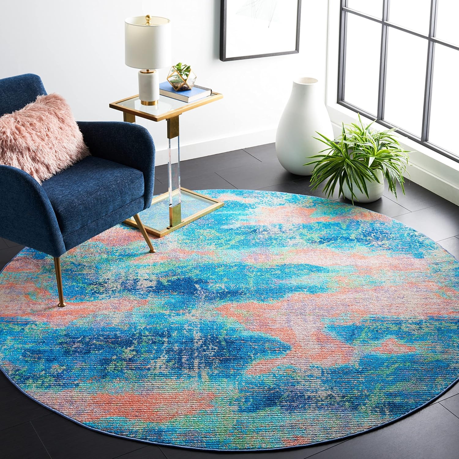image:imageSAFAVIEH Washable Rug Sequoia Collection 55 x 76 Blue amp Orange Slip Resistant amp Easy to Clean Ideal for Living Room Bedroom Dining Space SEQ151MBlueOrange