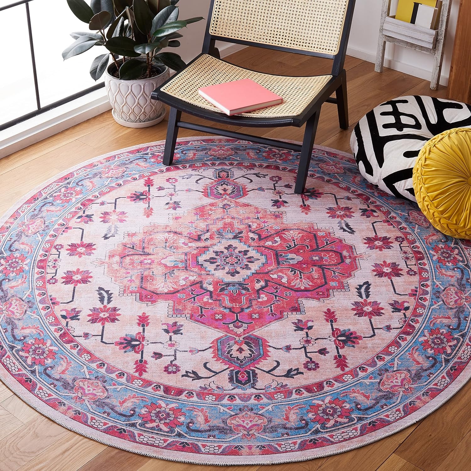 image:imageSAFAVIEH Washable Rug Serapi Collection 4 x 6 Ivory amp Light Blue Slip Resistant amp Easy to Clean Ideal for Foyer Kitchen Nursery Office Bedroom SEP504AIvoryLight Blue