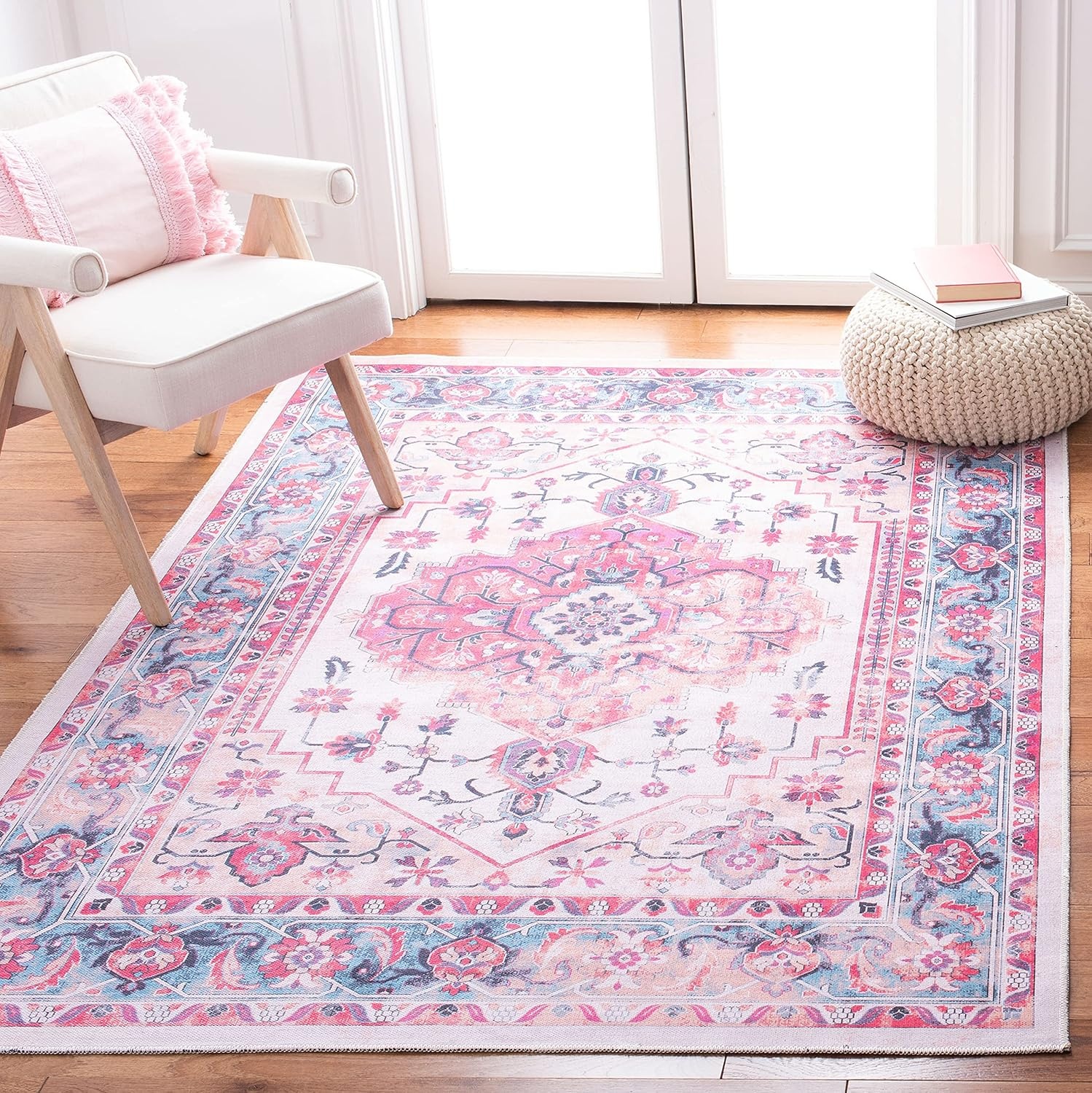 image:imageSAFAVIEH Washable Rug Serapi Collection 4 x 6 Ivory amp Light Blue Slip Resistant amp Easy to Clean Ideal for Foyer Kitchen Nursery Office Bedroom SEP504AIvoryLight Blue