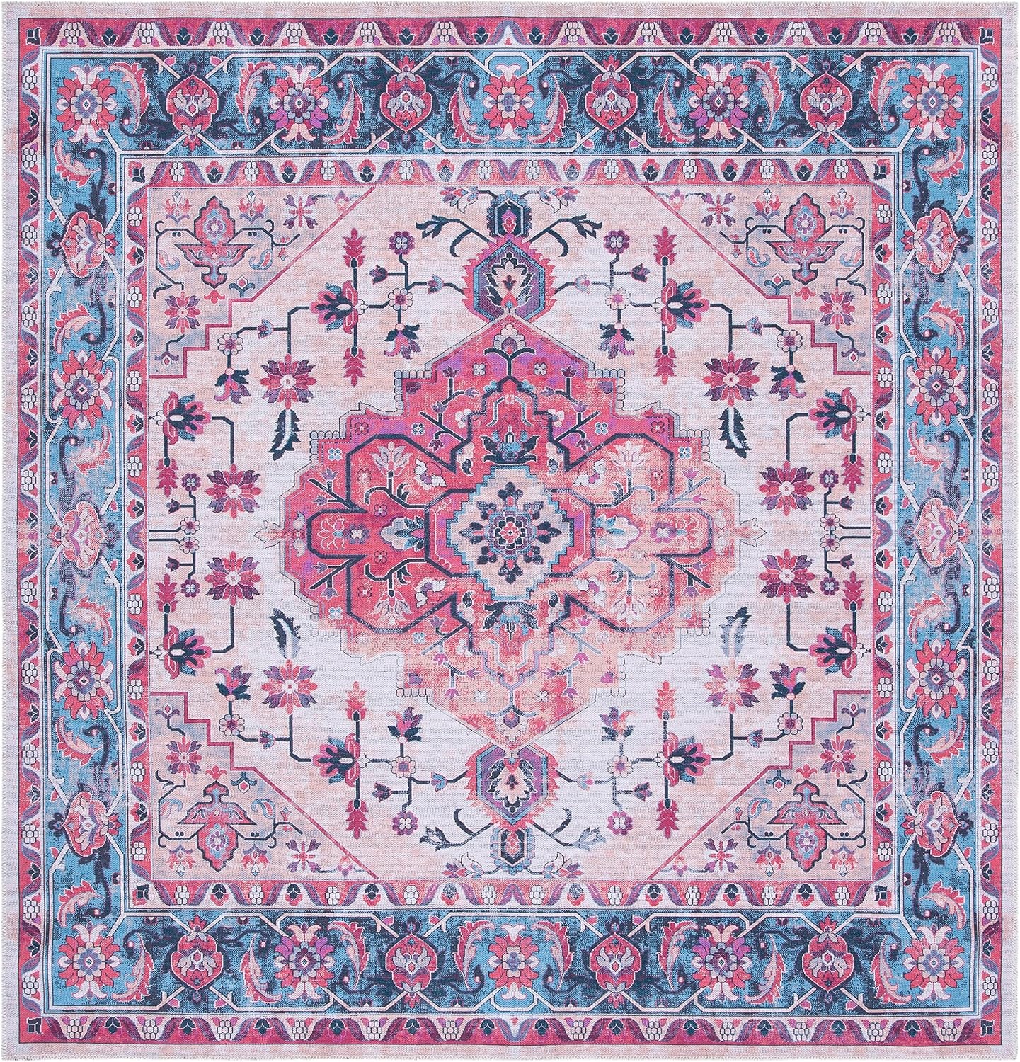 image:imageSAFAVIEH Washable Rug Serapi Collection 4 x 6 Ivory amp Light Blue Slip Resistant amp Easy to Clean Ideal for Foyer Kitchen Nursery Office Bedroom SEP504AIvoryLight Blue