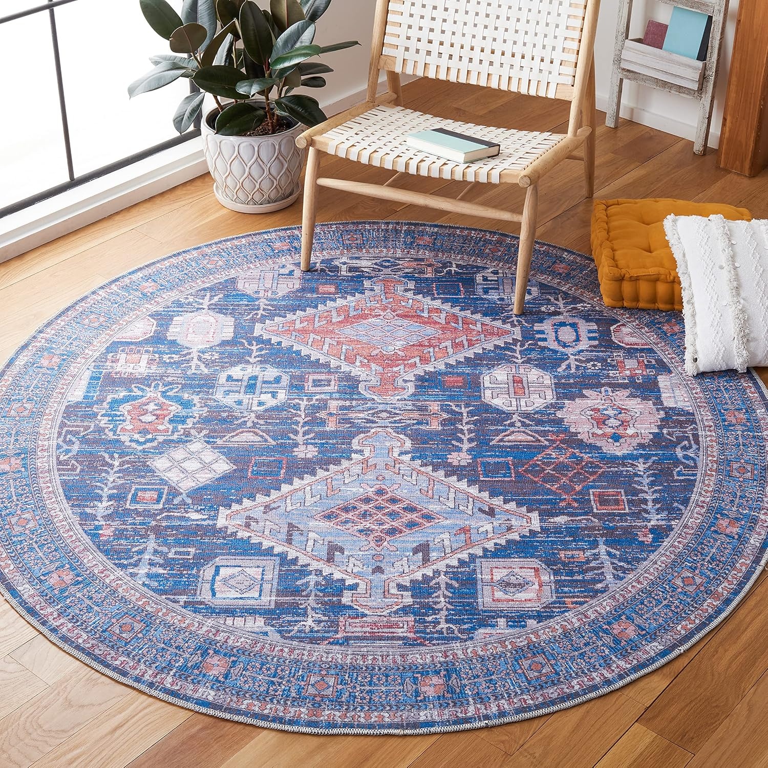 image:imageSAFAVIEH Washable Rug Serapi Collection 53 x 76 Blue amp Ivory Slip Resistant amp Easy to Clean Ideal for Living Room Bedroom Dining Space SEP513MBlueIvory