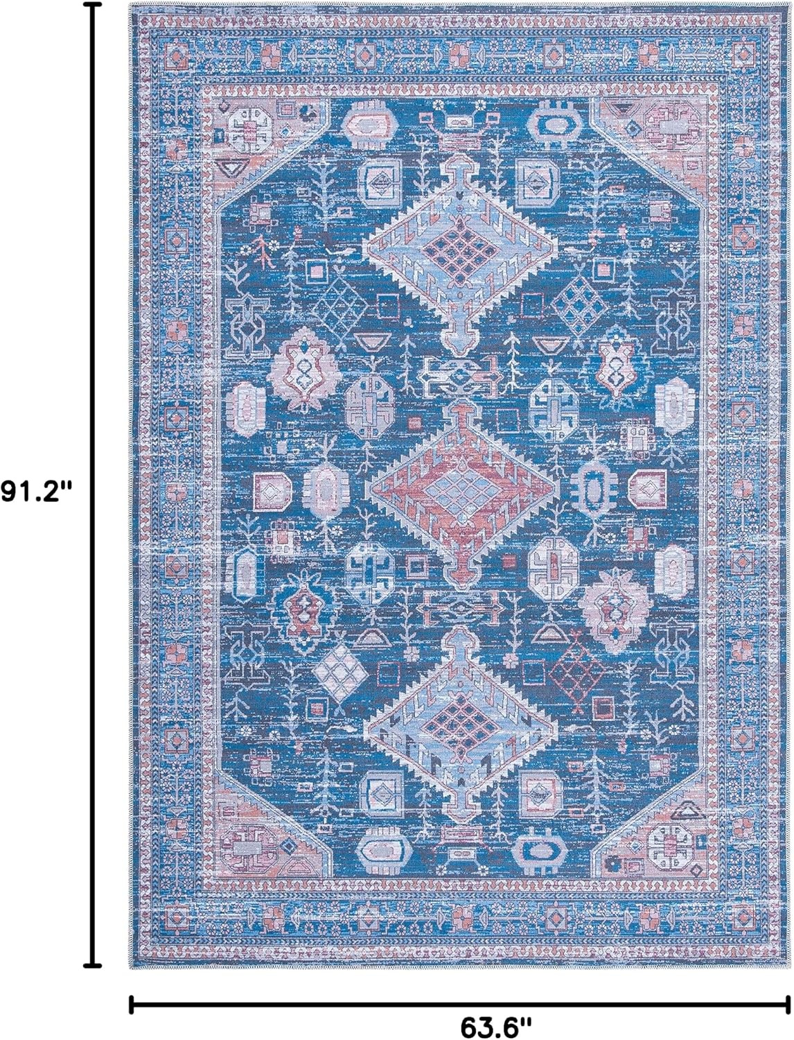 image:imageSAFAVIEH Washable Rug Serapi Collection 53 x 76 Blue amp Ivory Slip Resistant amp Easy to Clean Ideal for Living Room Bedroom Dining Space SEP513MBlueIvory