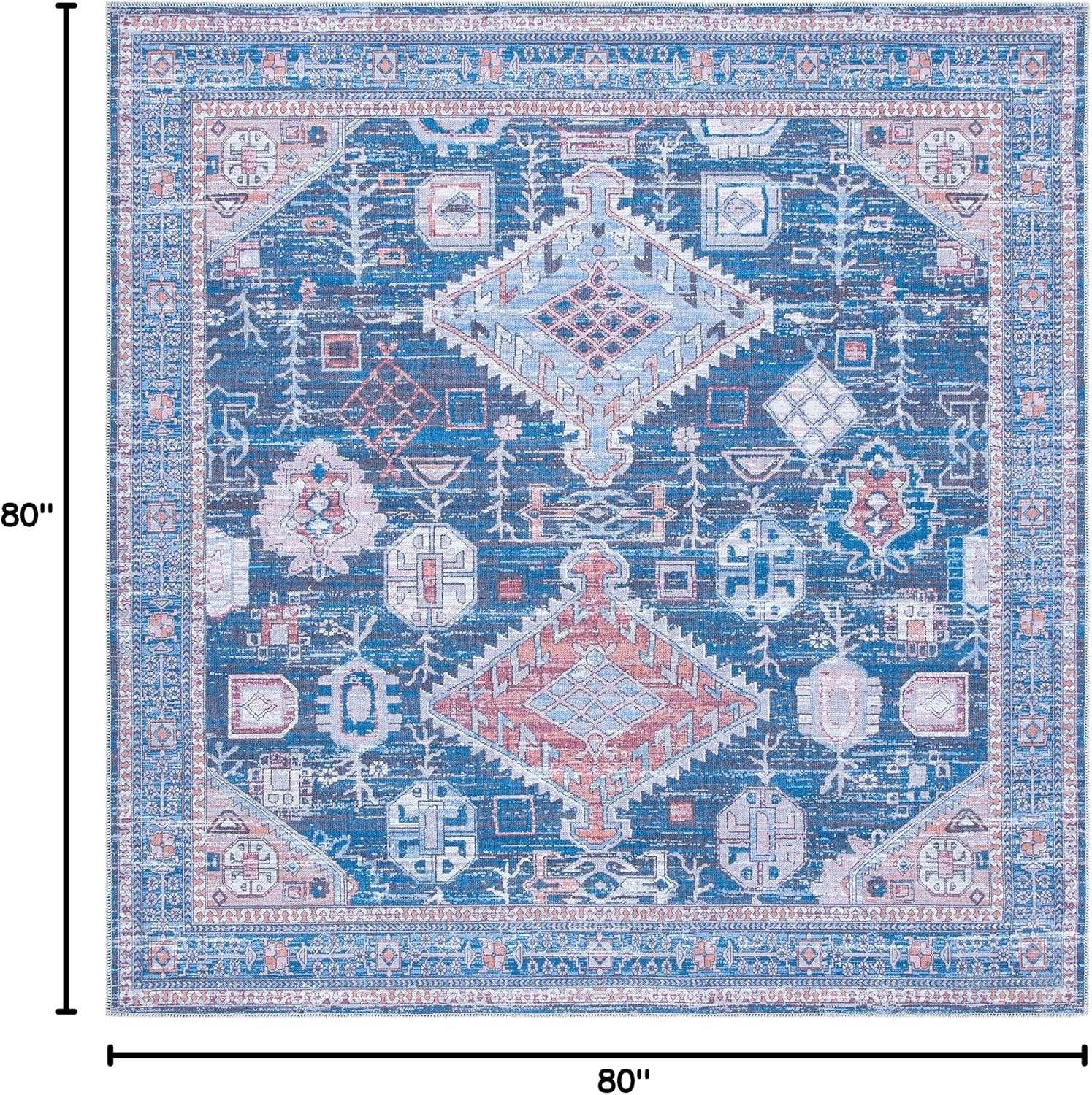 image:imageSAFAVIEH Washable Rug Serapi Collection 53 x 76 Blue amp Ivory Slip Resistant amp Easy to Clean Ideal for Living Room Bedroom Dining Space SEP513MBlueIvory