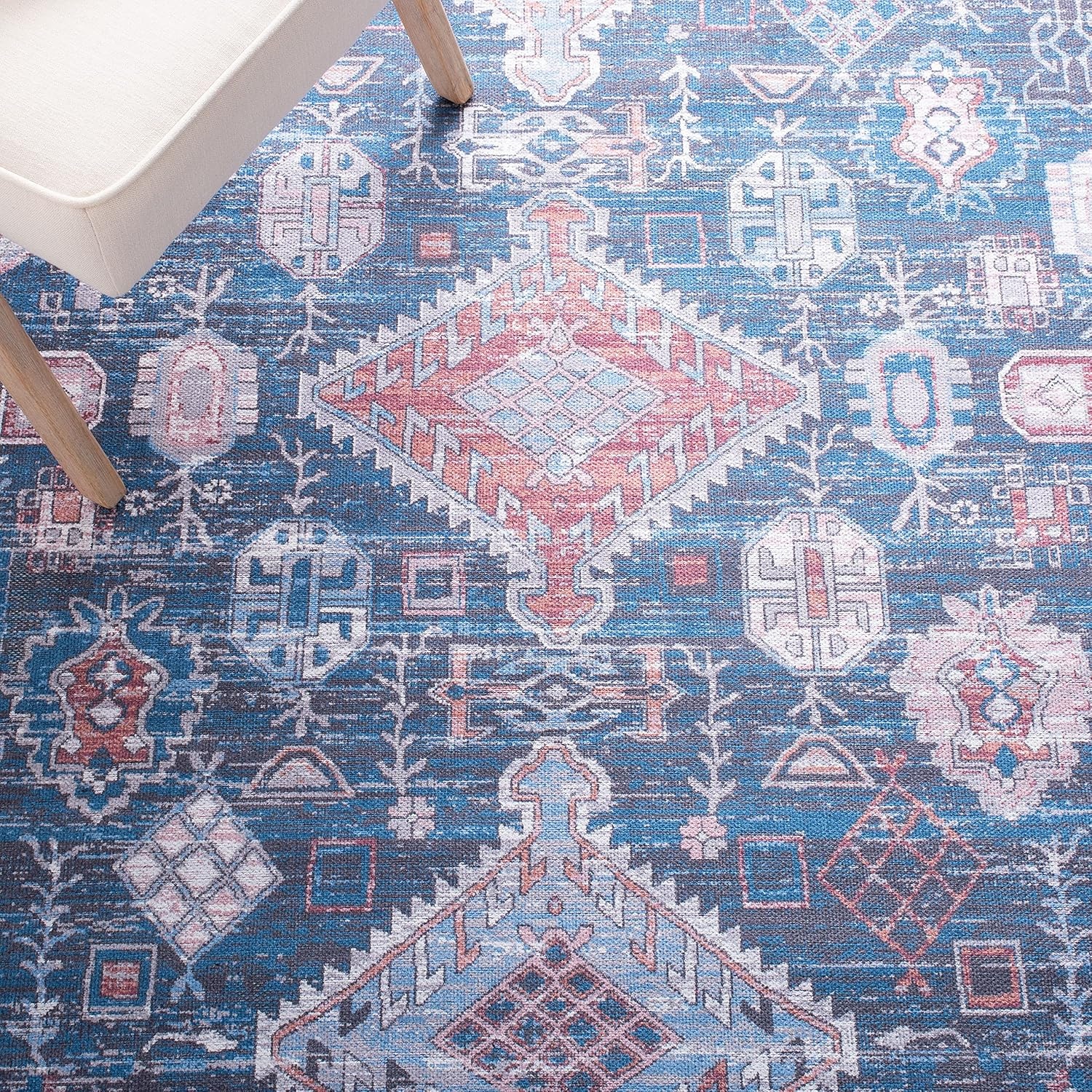 image:imageSAFAVIEH Washable Rug Serapi Collection 53 x 76 Blue amp Ivory Slip Resistant amp Easy to Clean Ideal for Living Room Bedroom Dining Space SEP513MBlueIvory
