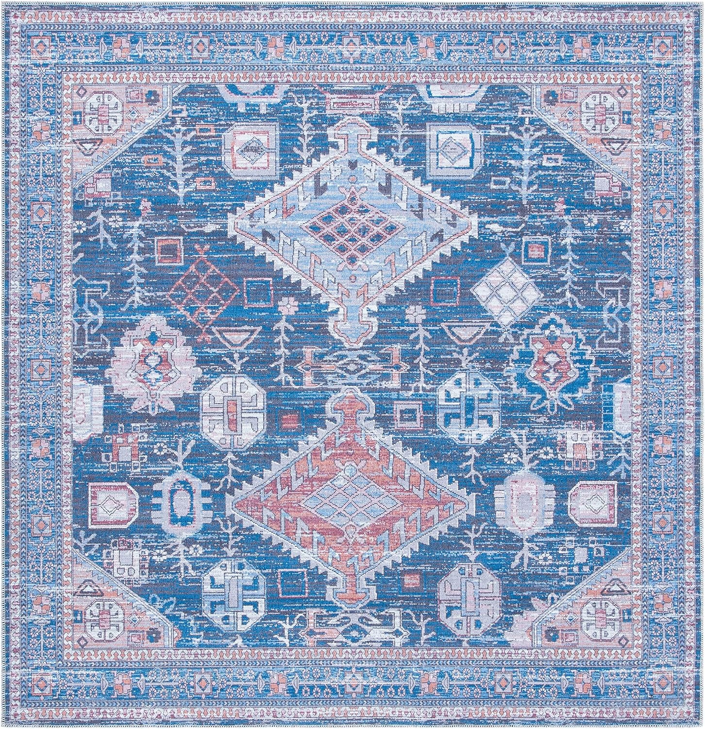 image:imageSAFAVIEH Washable Rug Serapi Collection 53 x 76 Blue amp Ivory Slip Resistant amp Easy to Clean Ideal for Living Room Bedroom Dining Space SEP513MBlueIvory