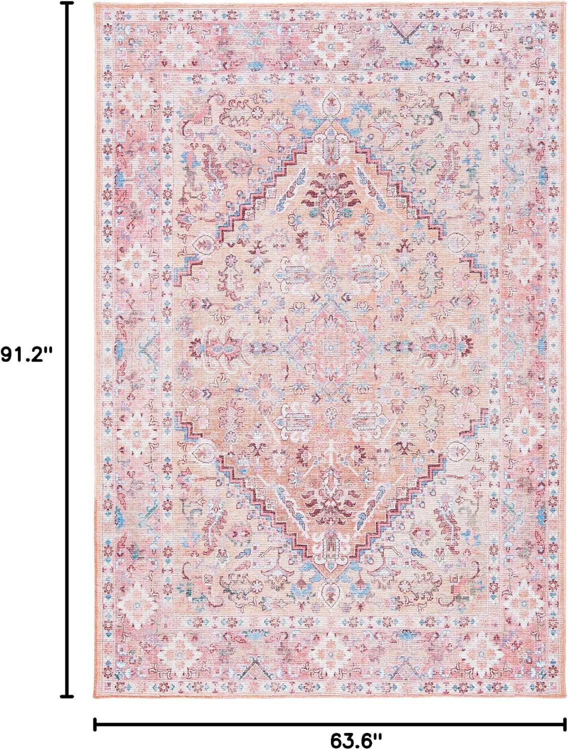 image:imageSAFAVIEH Washable Rug Serapi Collection 53 x 76 Blue amp Rust Slip Resistant amp Easy to Clean Ideal for Living Room Bedroom Dining Space SEP515MBeigePink