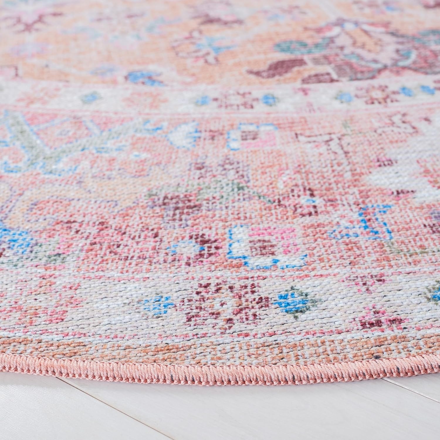 image:imageSAFAVIEH Washable Rug Serapi Collection 53 x 76 Blue amp Rust Slip Resistant amp Easy to Clean Ideal for Living Room Bedroom Dining Space SEP515MBeigePink