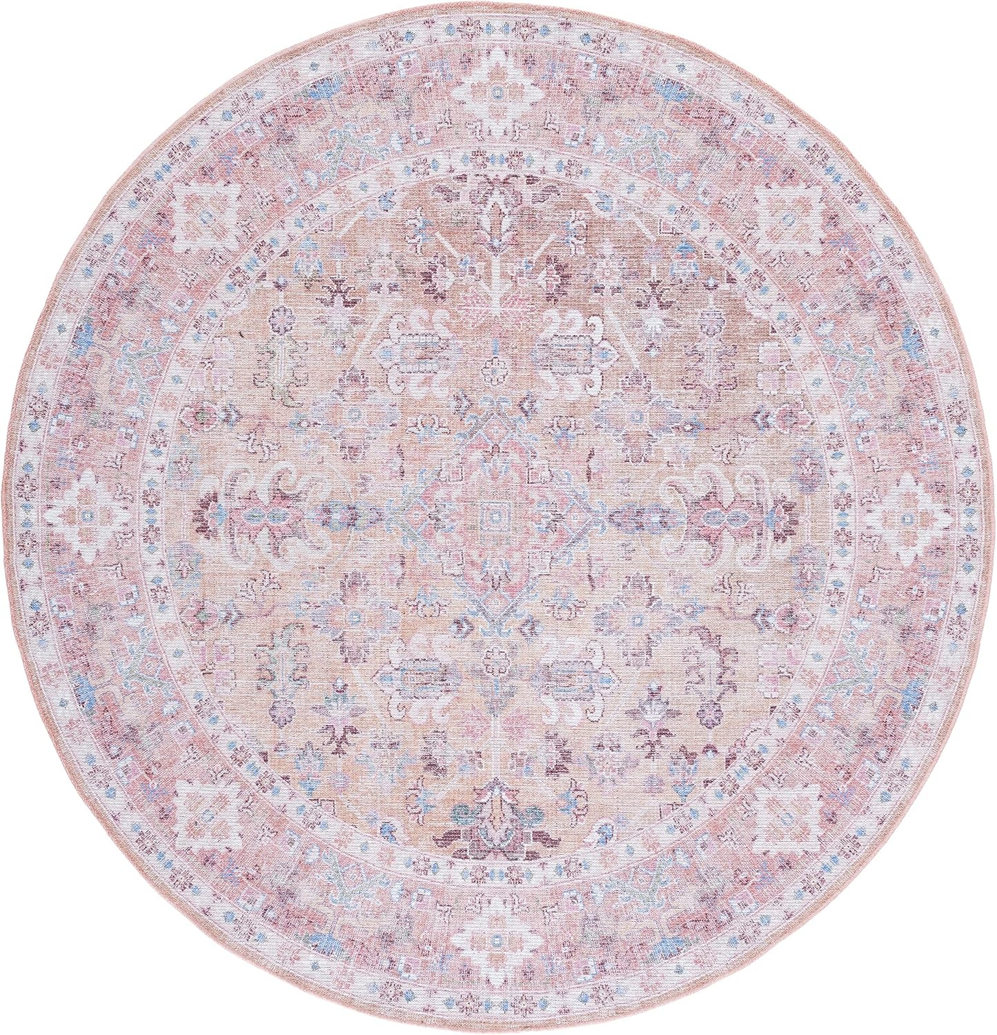 image:imageSAFAVIEH Washable Rug Serapi Collection 53 x 76 Blue amp Rust Slip Resistant amp Easy to Clean Ideal for Living Room Bedroom Dining Space SEP515MBeigePink
