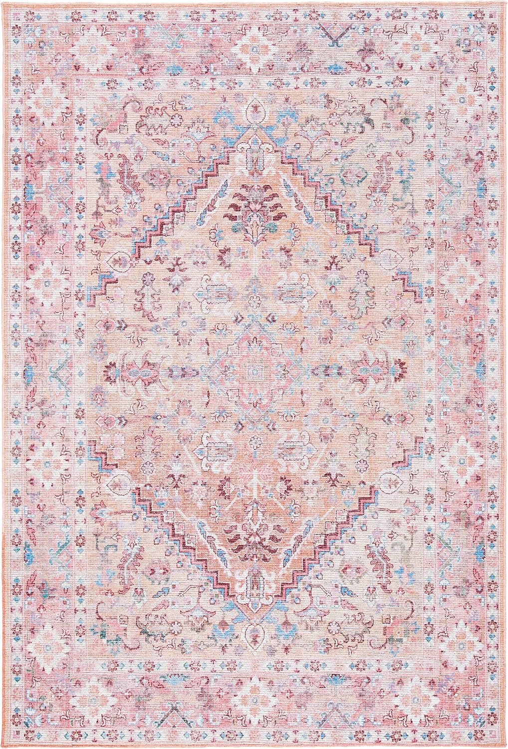 image:imageSAFAVIEH Washable Rug Serapi Collection 53 x 76 Blue amp Rust Slip Resistant amp Easy to Clean Ideal for Living Room Bedroom Dining Space SEP515MBeigePink