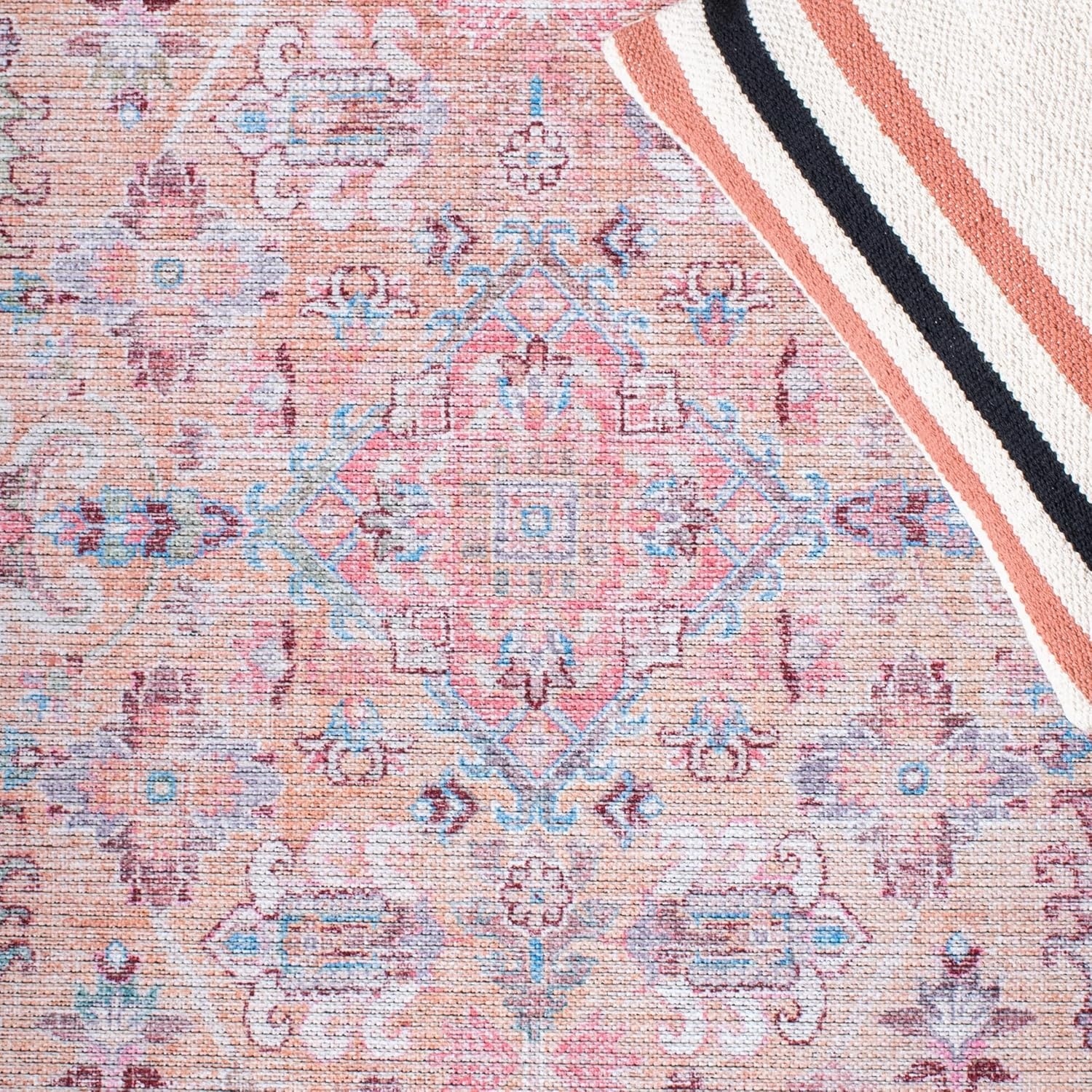 image:imageSAFAVIEH Washable Rug Serapi Collection 53 x 76 Blue amp Rust Slip Resistant amp Easy to Clean Ideal for Living Room Bedroom Dining Space SEP515MBeigePink