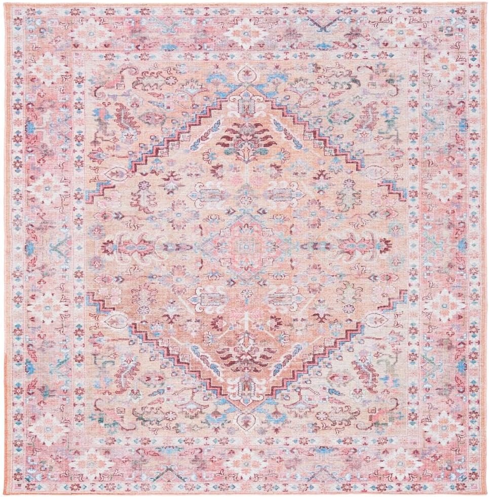 image:imageSAFAVIEH Washable Rug Serapi Collection 53 x 76 Blue amp Rust Slip Resistant amp Easy to Clean Ideal for Living Room Bedroom Dining Space SEP515MBeigePink