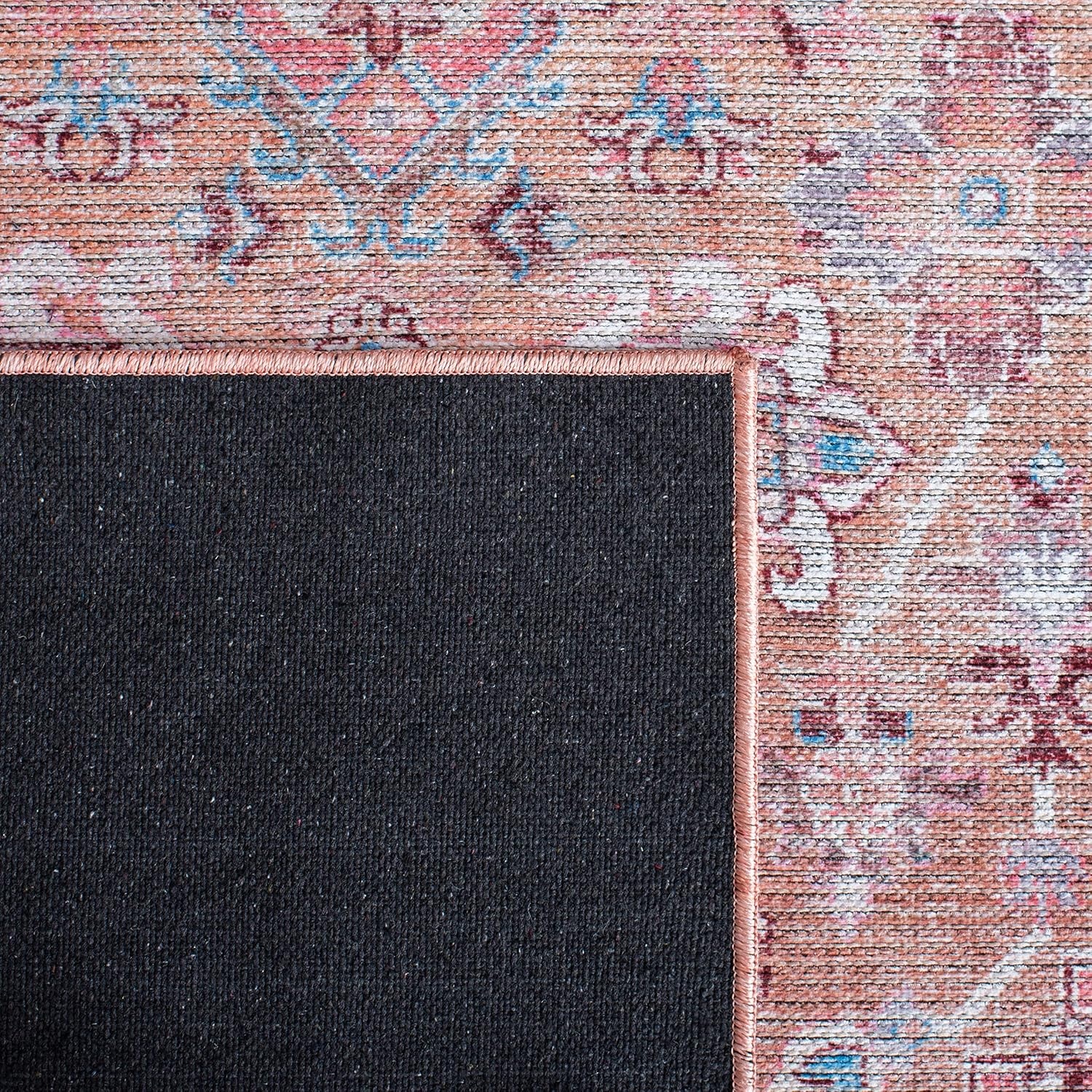 image:imageSAFAVIEH Washable Rug Serapi Collection 53 x 76 Blue amp Rust Slip Resistant amp Easy to Clean Ideal for Living Room Bedroom Dining Space SEP515MBeigePink