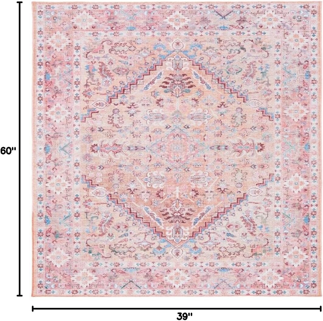 image:imageSAFAVIEH Washable Rug Serapi Collection 53 x 76 Blue amp Rust Slip Resistant amp Easy to Clean Ideal for Living Room Bedroom Dining Space SEP515MBeigePink