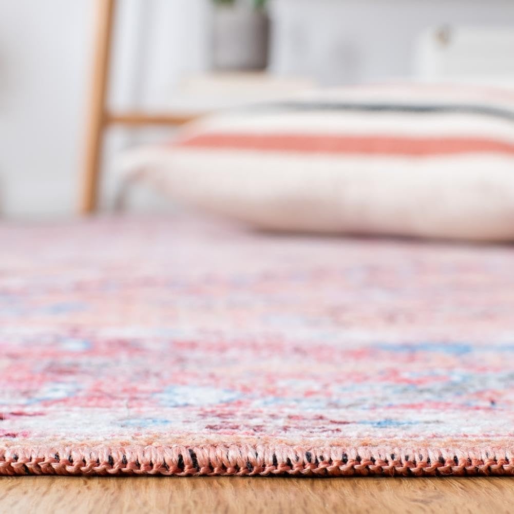 image:imageSAFAVIEH Washable Rug Serapi Collection 53 x 76 Blue amp Rust Slip Resistant amp Easy to Clean Ideal for Living Room Bedroom Dining Space SEP515MBeigePink