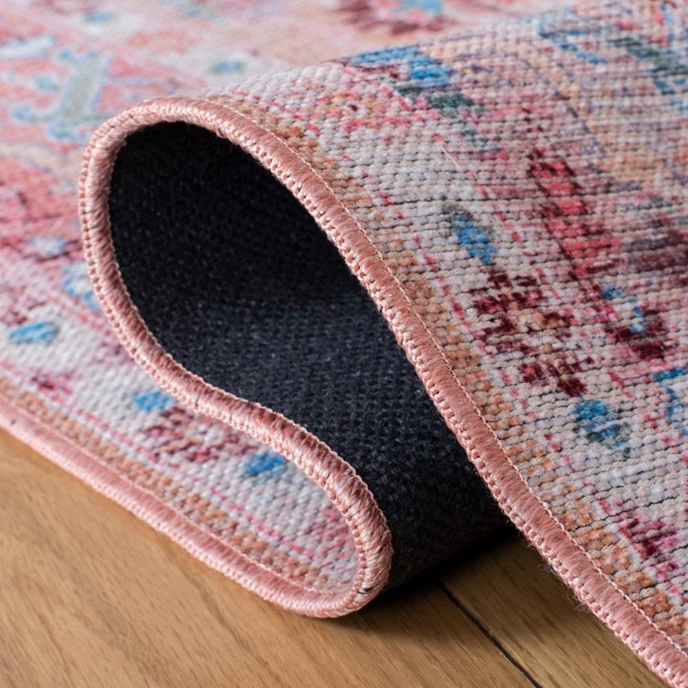image:imageSAFAVIEH Washable Rug Serapi Collection 53 x 76 Blue amp Rust Slip Resistant amp Easy to Clean Ideal for Living Room Bedroom Dining Space SEP515MBeigePink
