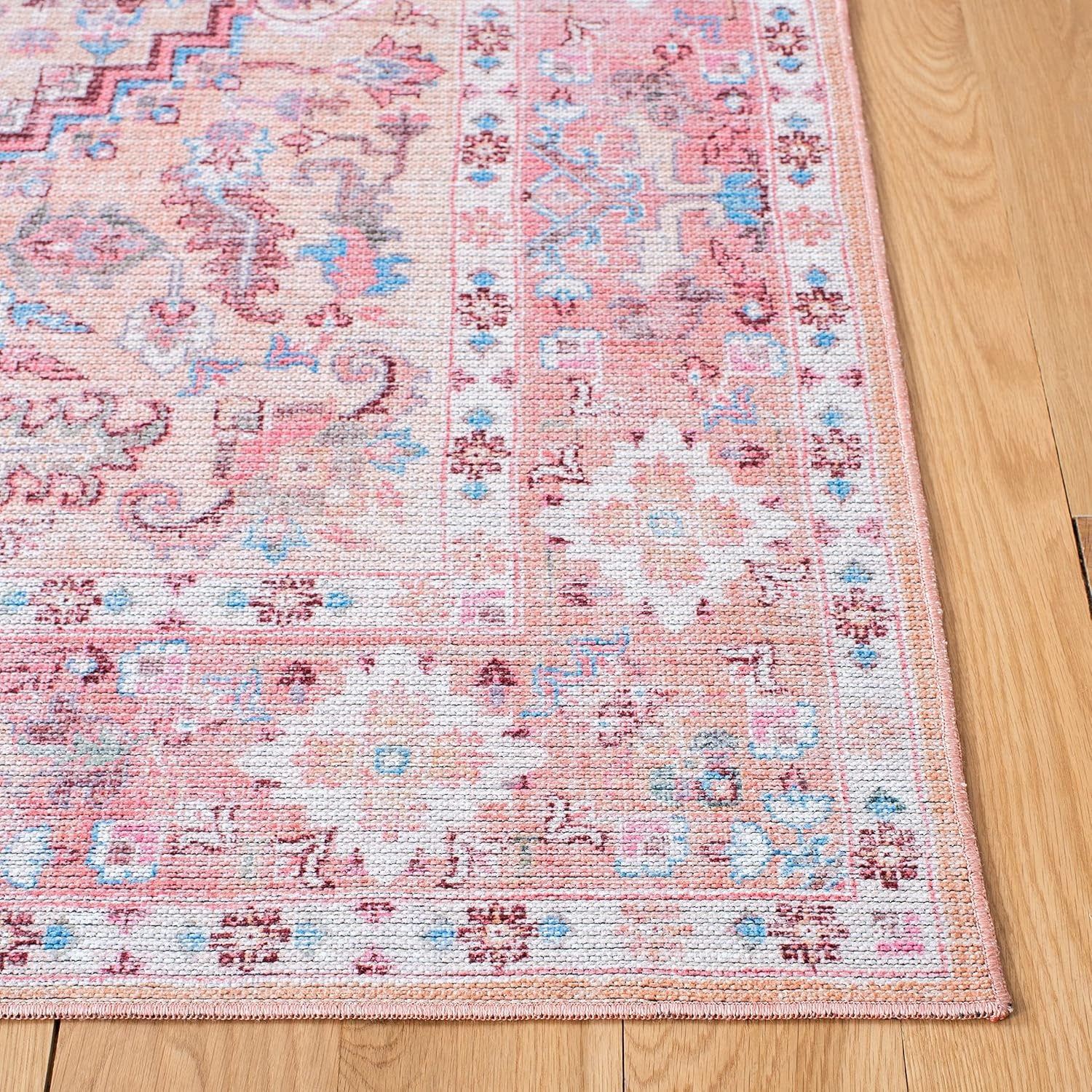 image:imageSAFAVIEH Washable Rug Serapi Collection 53 x 76 Blue amp Rust Slip Resistant amp Easy to Clean Ideal for Living Room Bedroom Dining Space SEP515MBeigePink