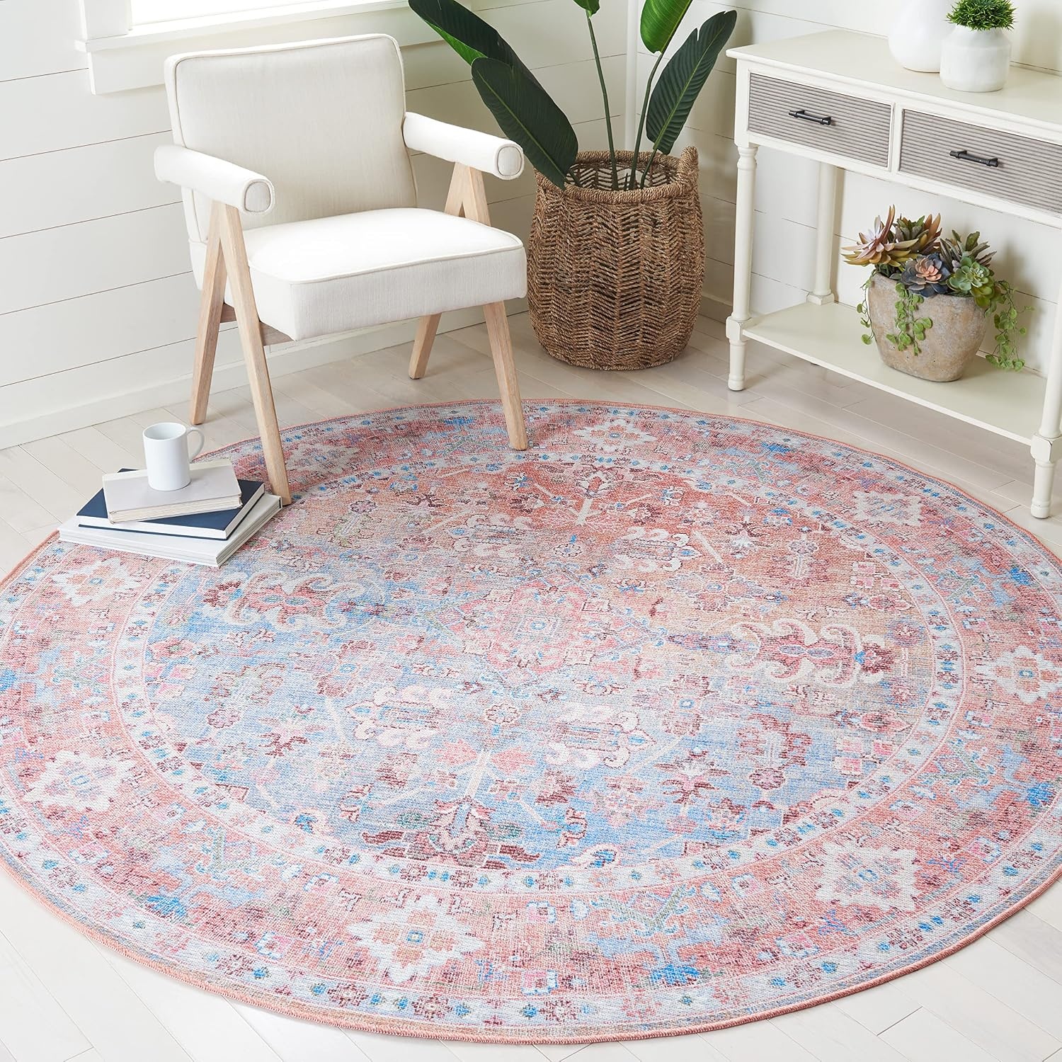 image:imageSAFAVIEH Washable Rug Serapi Collection 53 x 76 Blue amp Rust Slip Resistant amp Easy to Clean Ideal for Living Room Bedroom Dining Space SEP515MRustBlue