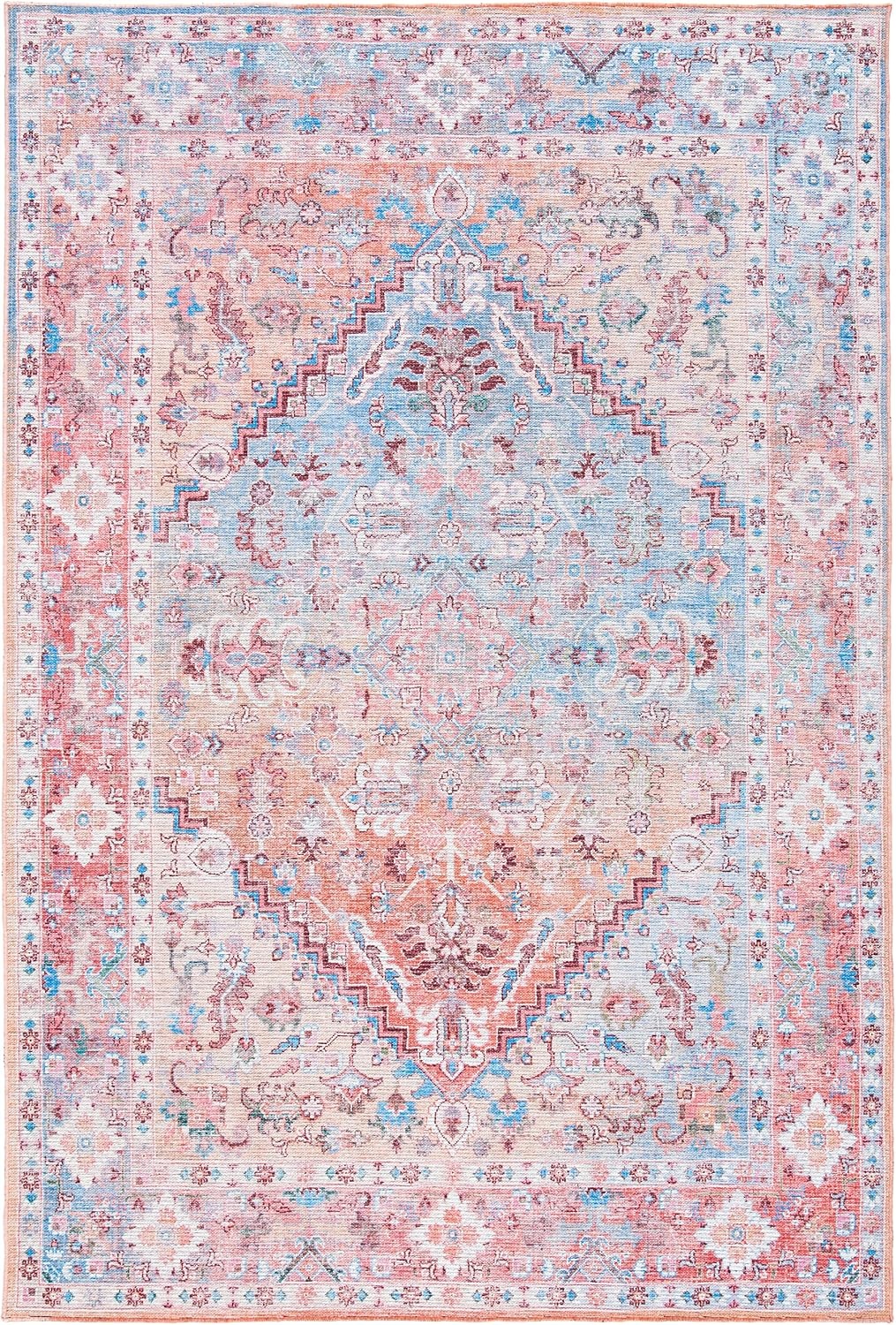 image:imageSAFAVIEH Washable Rug Serapi Collection 53 x 76 Blue amp Rust Slip Resistant amp Easy to Clean Ideal for Living Room Bedroom Dining Space SEP515MRustBlue