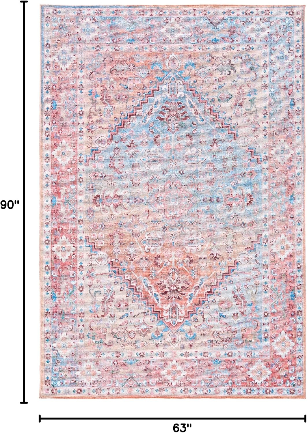image:imageSAFAVIEH Washable Rug Serapi Collection 53 x 76 Blue amp Rust Slip Resistant amp Easy to Clean Ideal for Living Room Bedroom Dining Space SEP515MRustBlue