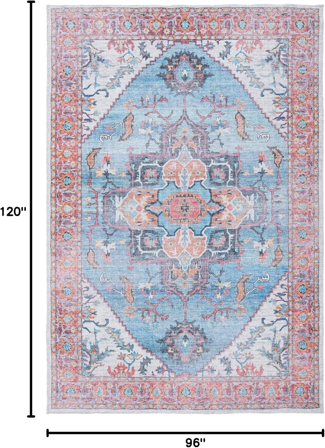 image:imageSAFAVIEH Washable Rug Serapi Collection 53 x 76 Rust amp Ivory Slip Resistant amp Easy to Clean Ideal for Living Room Bedroom Dining Space SEP537PBlueIvory