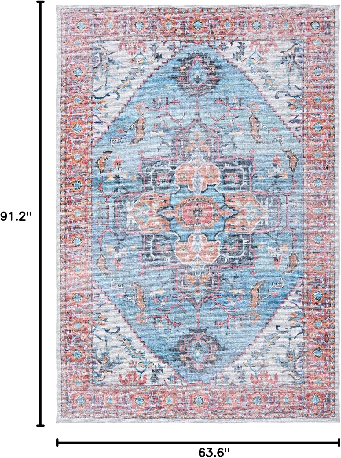 image:imageSAFAVIEH Washable Rug Serapi Collection 53 x 76 Rust amp Ivory Slip Resistant amp Easy to Clean Ideal for Living Room Bedroom Dining Space SEP537PBlueIvory