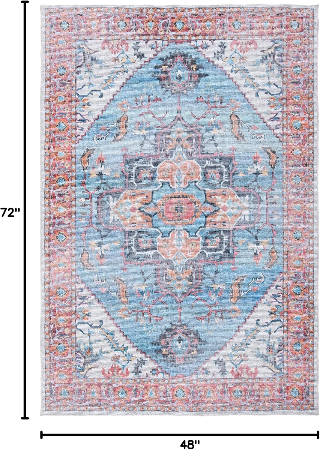 image:imageSAFAVIEH Washable Rug Serapi Collection 53 x 76 Rust amp Ivory Slip Resistant amp Easy to Clean Ideal for Living Room Bedroom Dining Space SEP537PBlueIvory