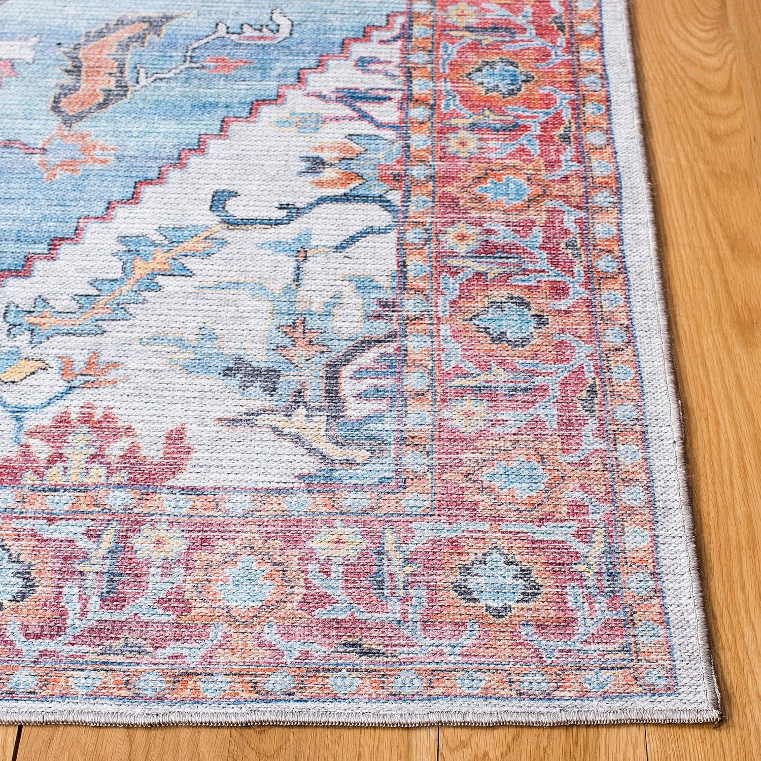 image:imageSAFAVIEH Washable Rug Serapi Collection 53 x 76 Rust amp Ivory Slip Resistant amp Easy to Clean Ideal for Living Room Bedroom Dining Space SEP537PBlueIvory
