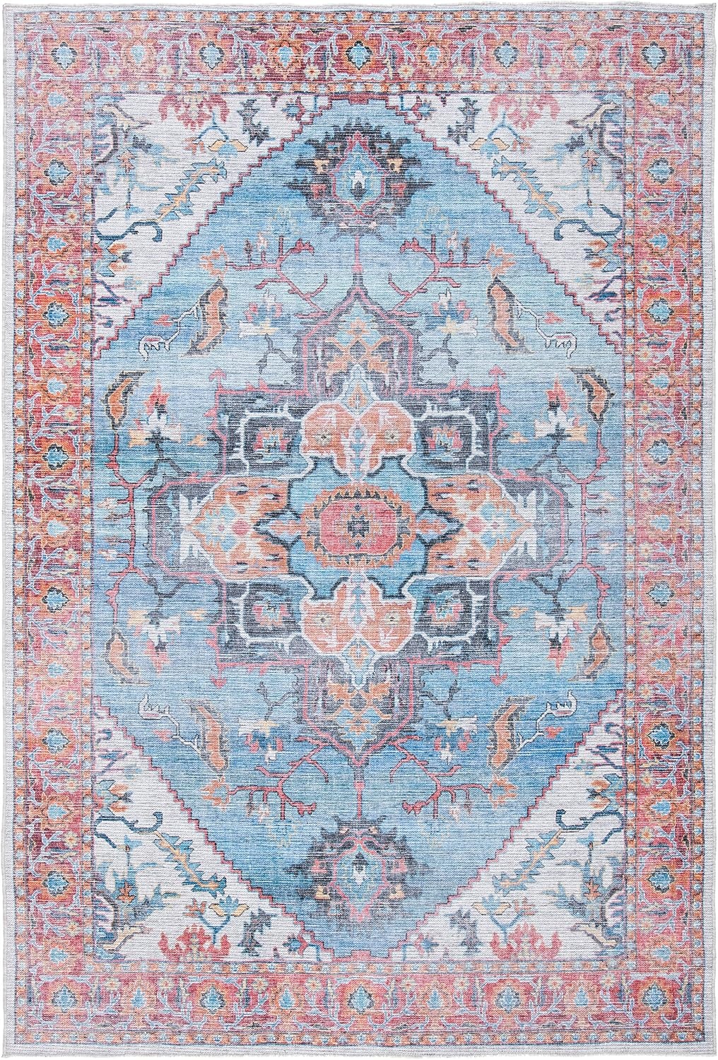 image:imageSAFAVIEH Washable Rug Serapi Collection 53 x 76 Rust amp Ivory Slip Resistant amp Easy to Clean Ideal for Living Room Bedroom Dining Space SEP537PBlueIvory