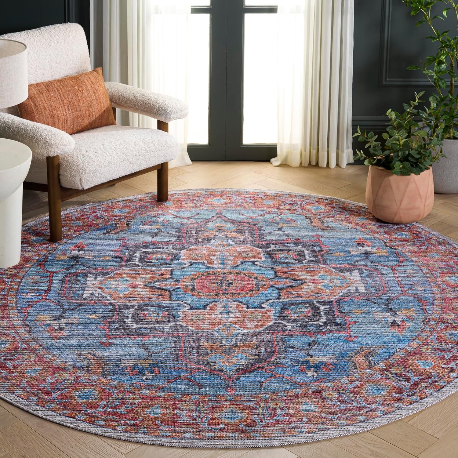 image:imageSAFAVIEH Washable Rug Serapi Collection 53 x 76 Rust amp Ivory Slip Resistant amp Easy to Clean Ideal for Living Room Bedroom Dining Space SEP537PBlueIvory