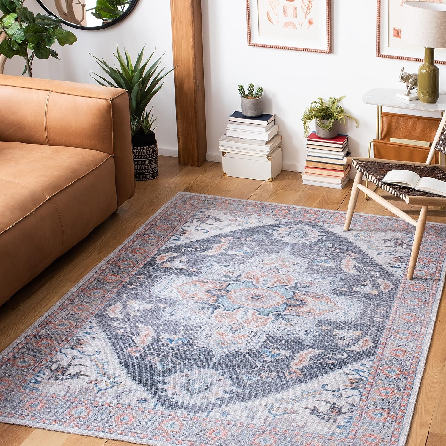 image:imageSAFAVIEH Washable Rug Serapi Collection 53 x 76 Rust amp Ivory Slip Resistant amp Easy to Clean Ideal for Living Room Bedroom Dining Space SEP537PCharcoalIvory