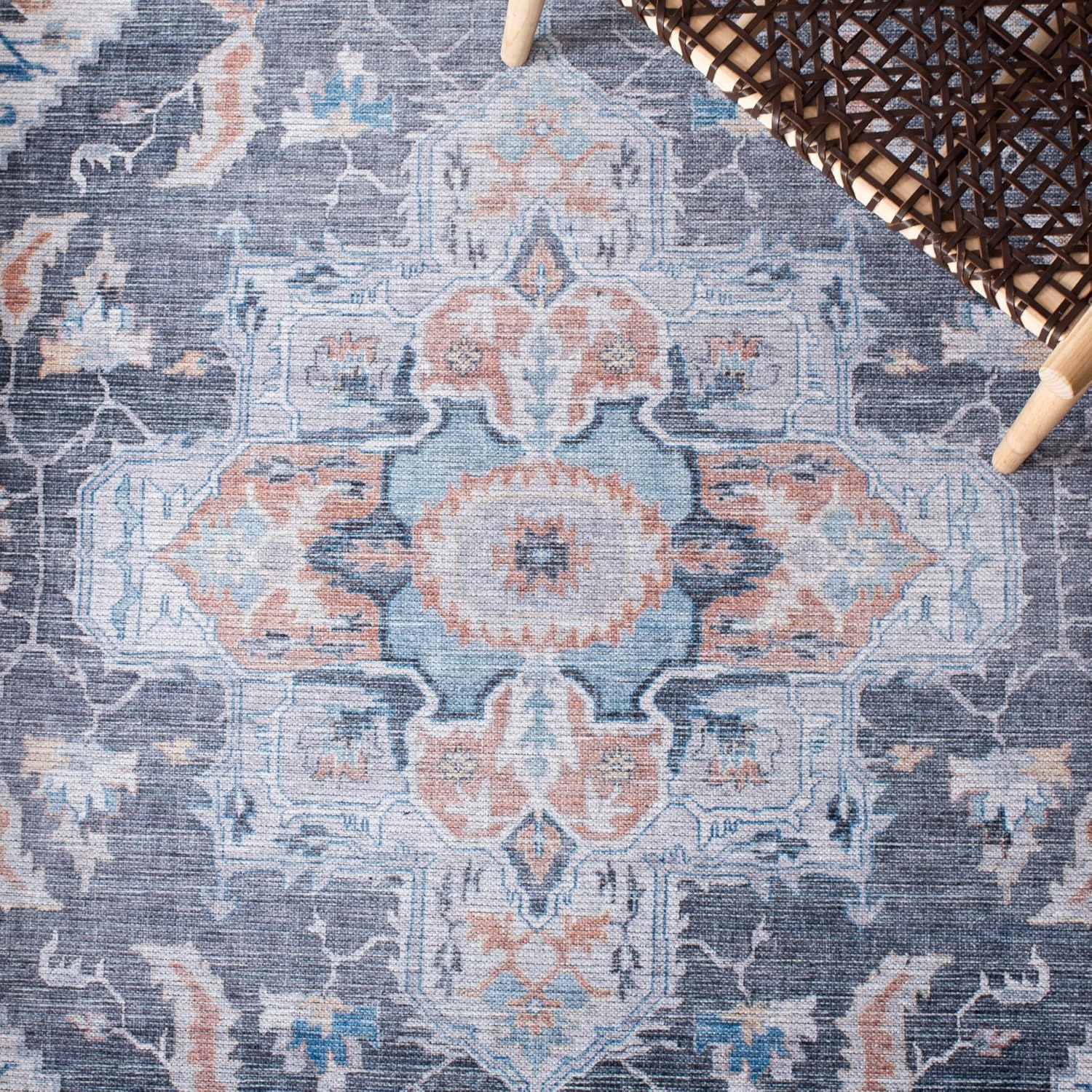 image:imageSAFAVIEH Washable Rug Serapi Collection 53 x 76 Rust amp Ivory Slip Resistant amp Easy to Clean Ideal for Living Room Bedroom Dining Space SEP537PCharcoalIvory