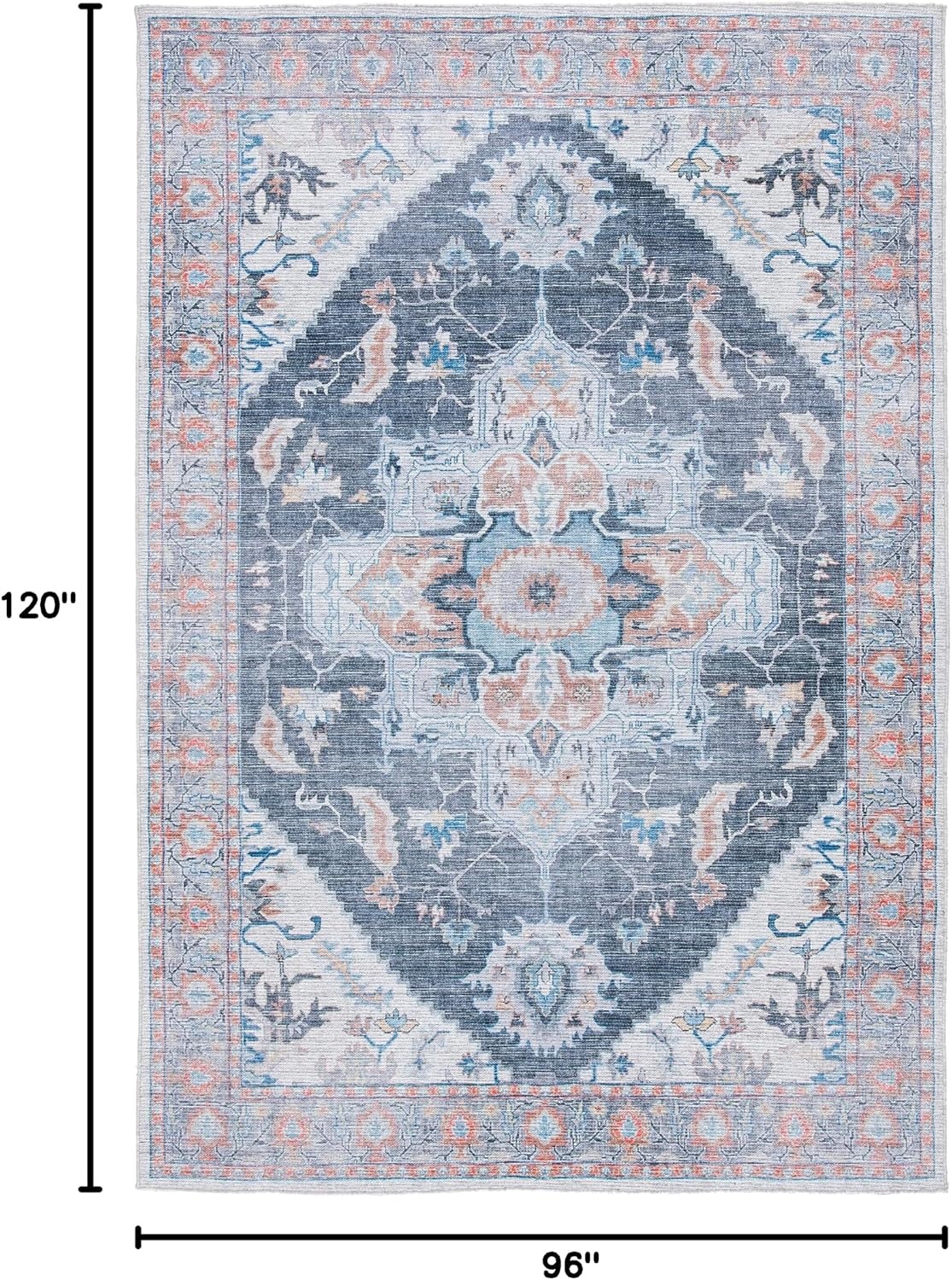image:imageSAFAVIEH Washable Rug Serapi Collection 53 x 76 Rust amp Ivory Slip Resistant amp Easy to Clean Ideal for Living Room Bedroom Dining Space SEP537PCharcoalIvory
