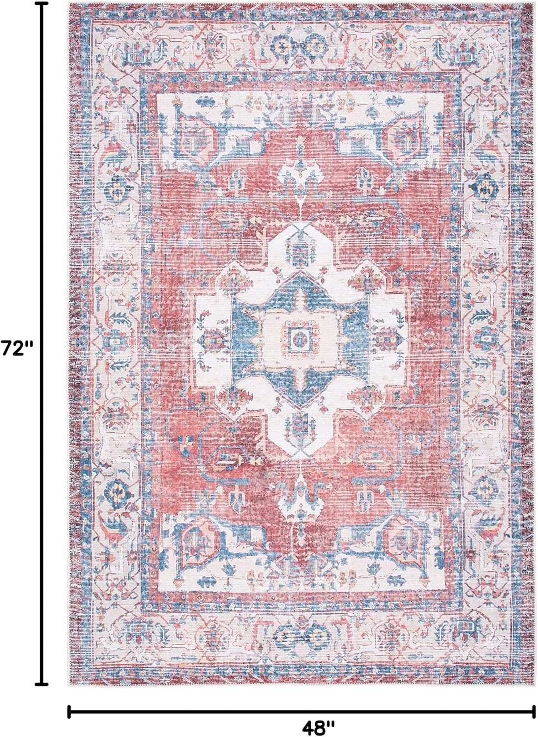 image:imageSAFAVIEH Washable Rug Serapi Collection 67 x 9 Red amp Ivory Slip Resistant amp Easy to Clean Ideal for Living Room Bedroom Dining Space SEP355QRedIvory