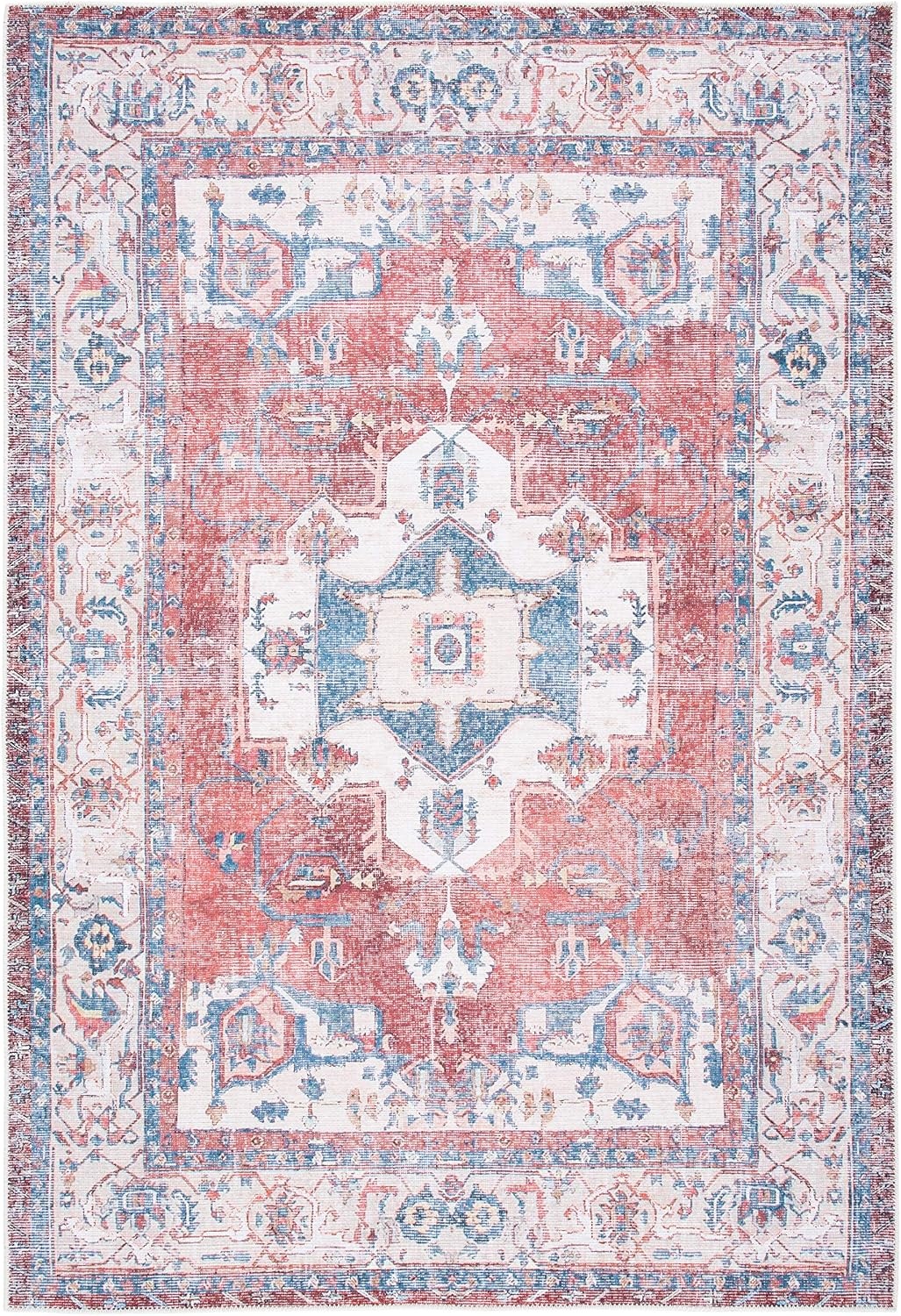 image:imageSAFAVIEH Washable Rug Serapi Collection 67 x 9 Red amp Ivory Slip Resistant amp Easy to Clean Ideal for Living Room Bedroom Dining Space SEP355QRedIvory