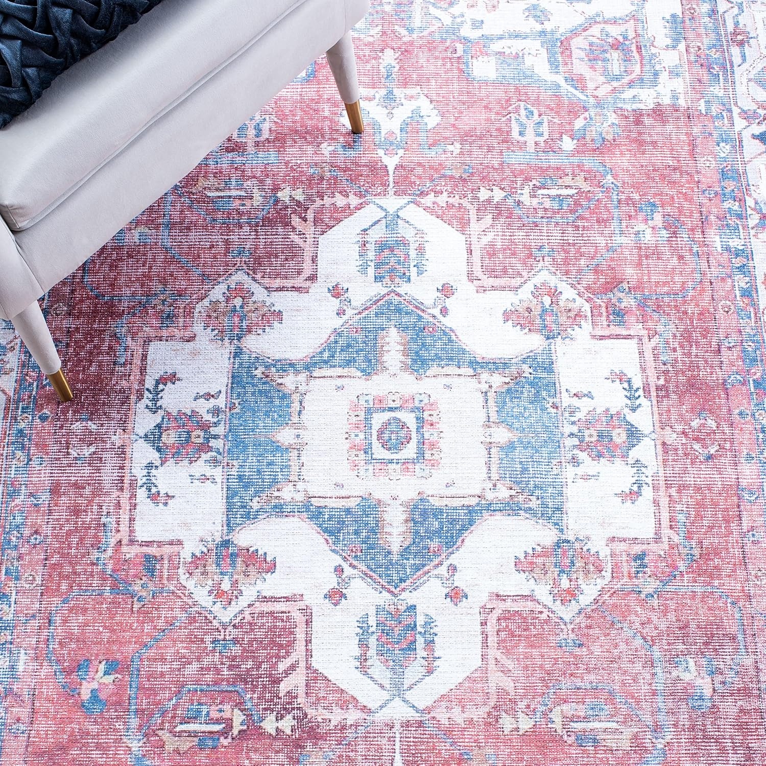 image:imageSAFAVIEH Washable Rug Serapi Collection 67 x 9 Red amp Ivory Slip Resistant amp Easy to Clean Ideal for Living Room Bedroom Dining Space SEP355QRedIvory