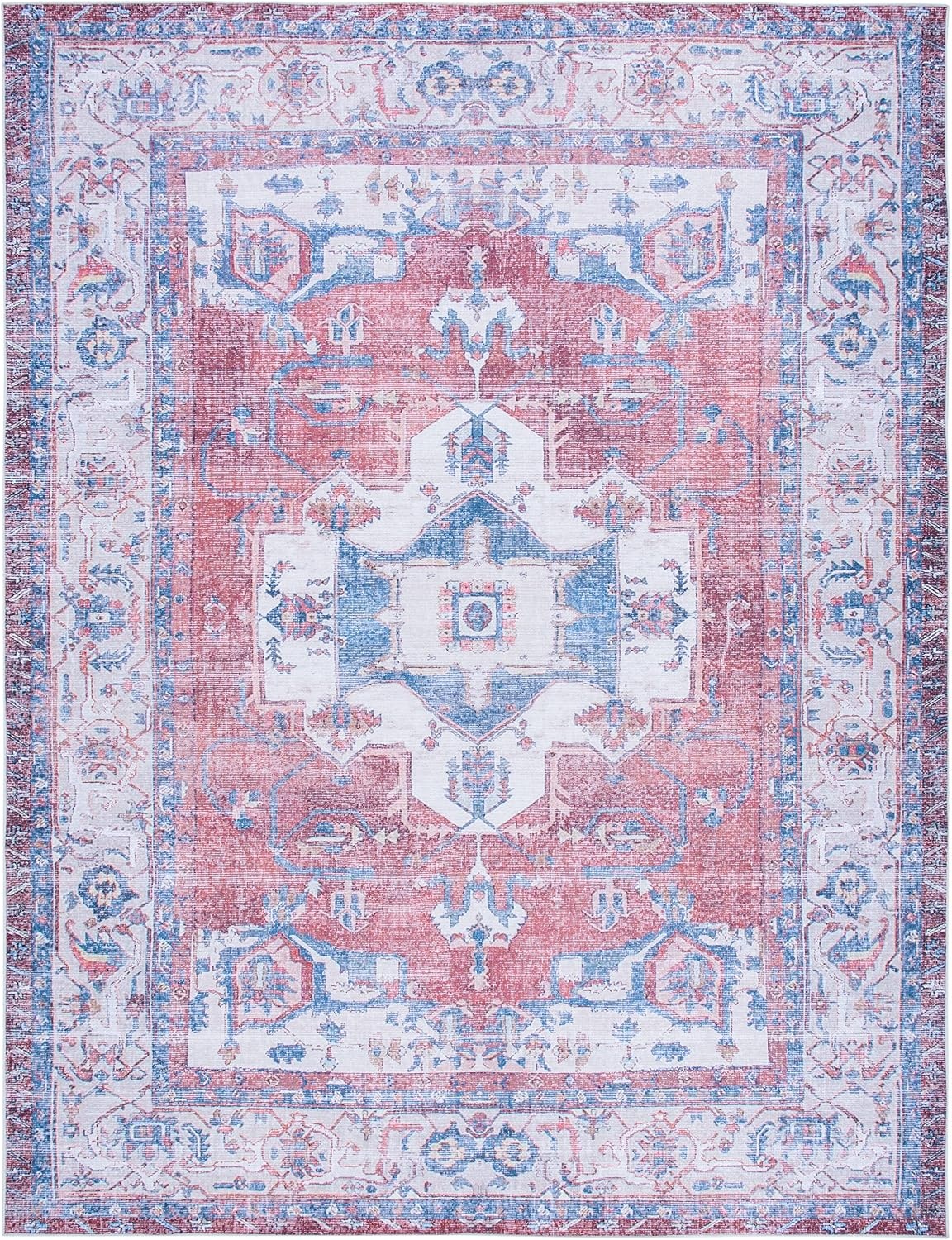 image:imageSAFAVIEH Washable Rug Serapi Collection 67 x 9 Red amp Ivory Slip Resistant amp Easy to Clean Ideal for Living Room Bedroom Dining Space SEP355QRedIvory