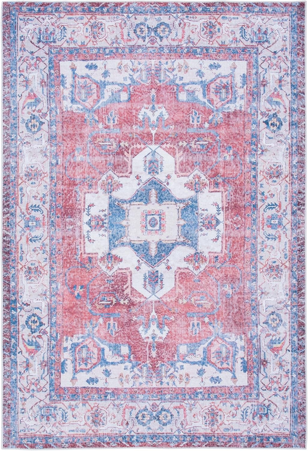 image:imageSAFAVIEH Washable Rug Serapi Collection 67 x 9 Red amp Ivory Slip Resistant amp Easy to Clean Ideal for Living Room Bedroom Dining Space SEP355QRedIvory