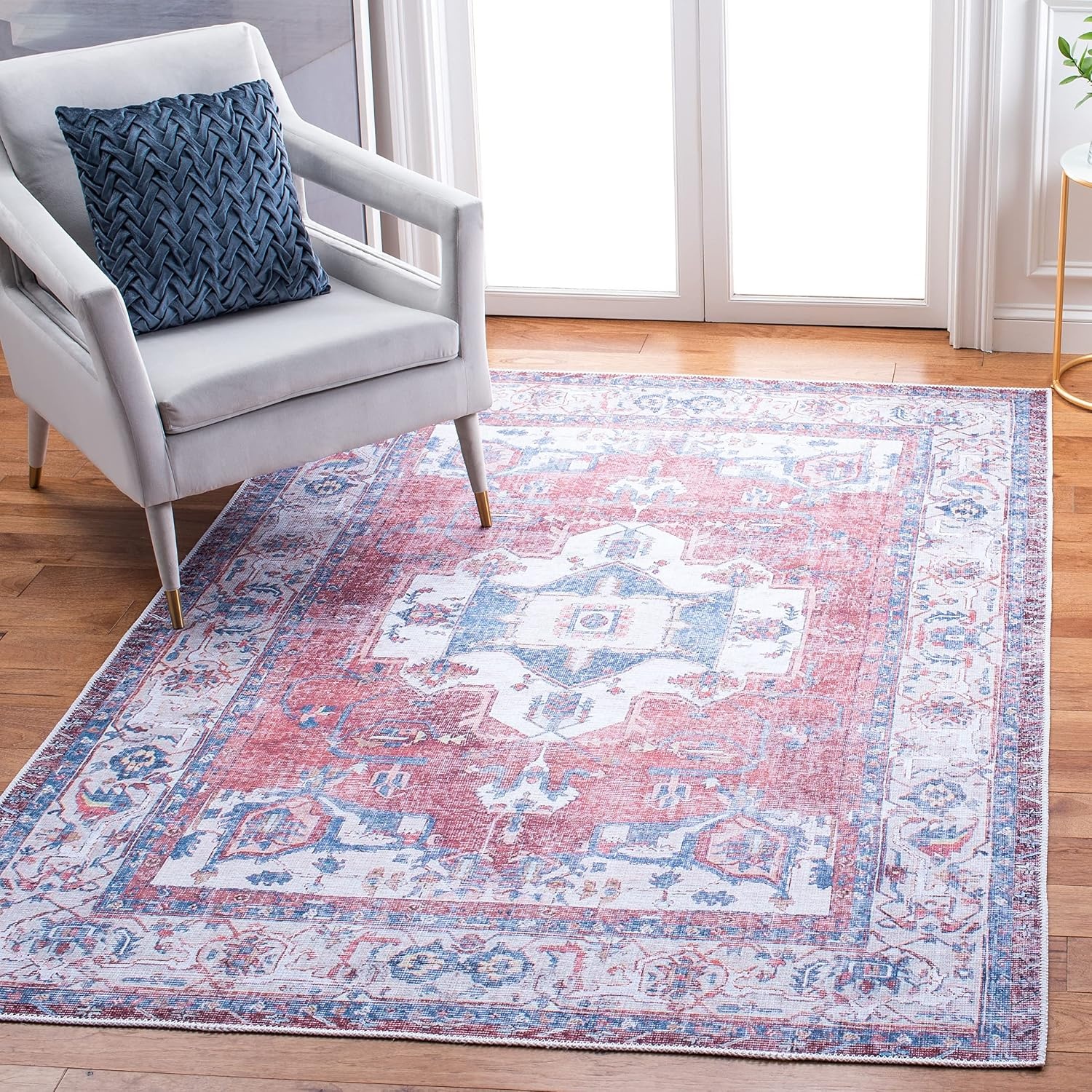 image:imageSAFAVIEH Washable Rug Serapi Collection 67 x 9 Red amp Ivory Slip Resistant amp Easy to Clean Ideal for Living Room Bedroom Dining Space SEP355QRedIvory