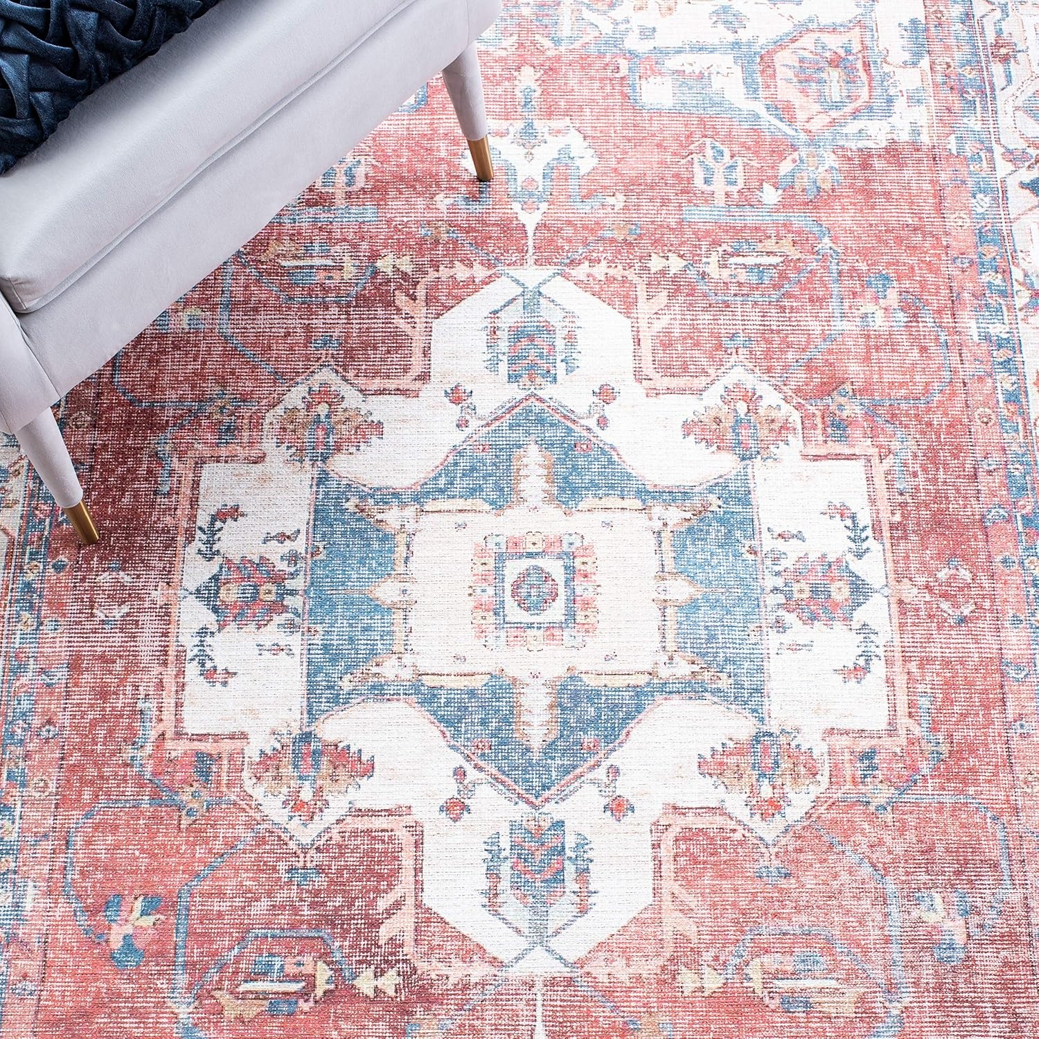 image:imageSAFAVIEH Washable Rug Serapi Collection 67 x 9 Red amp Ivory Slip Resistant amp Easy to Clean Ideal for Living Room Bedroom Dining Space SEP355QRedIvory