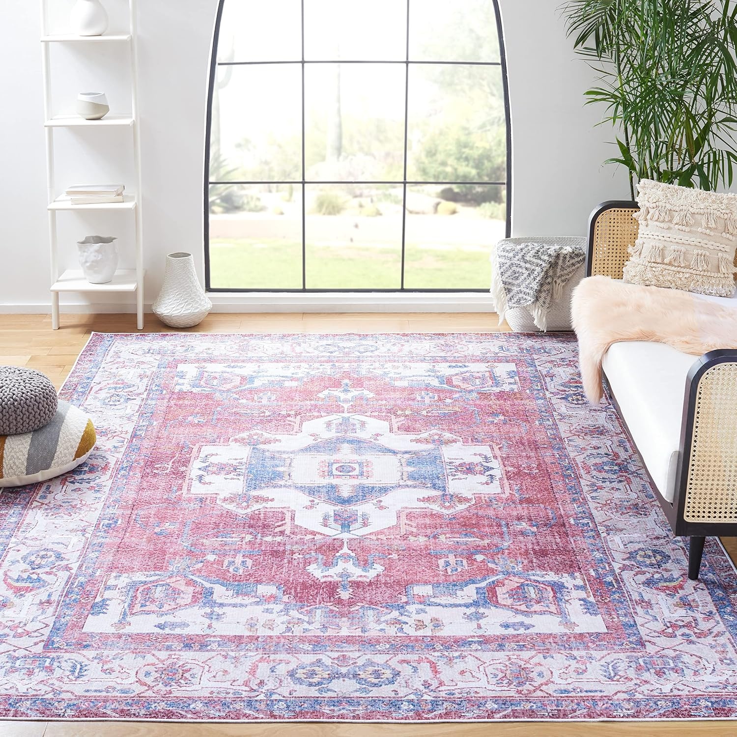 image:imageSAFAVIEH Washable Rug Serapi Collection 67 x 9 Red amp Ivory Slip Resistant amp Easy to Clean Ideal for Living Room Bedroom Dining Space SEP355QRedIvory