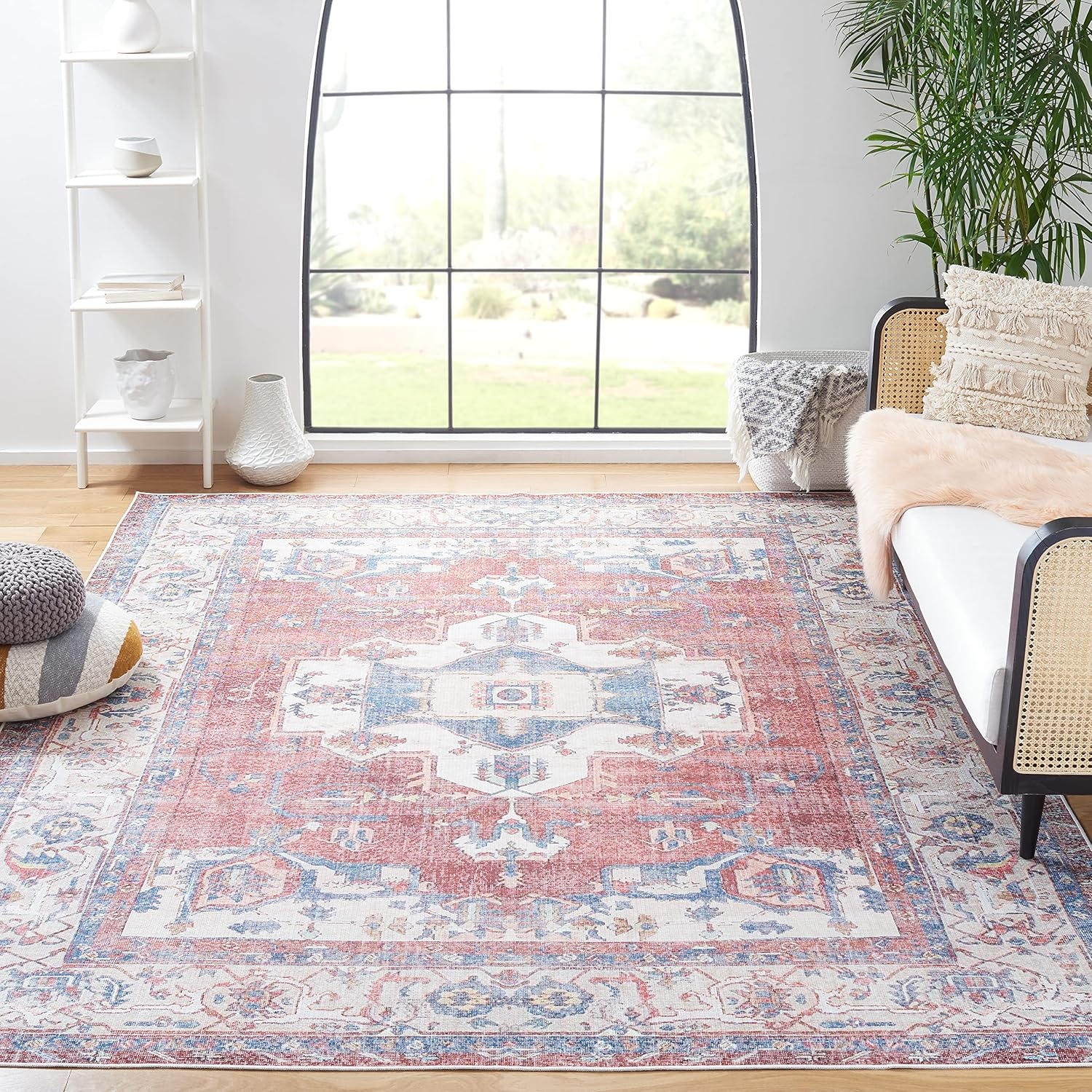 image:imageSAFAVIEH Washable Rug Serapi Collection 67 x 9 Red amp Ivory Slip Resistant amp Easy to Clean Ideal for Living Room Bedroom Dining Space SEP355QRedIvory
