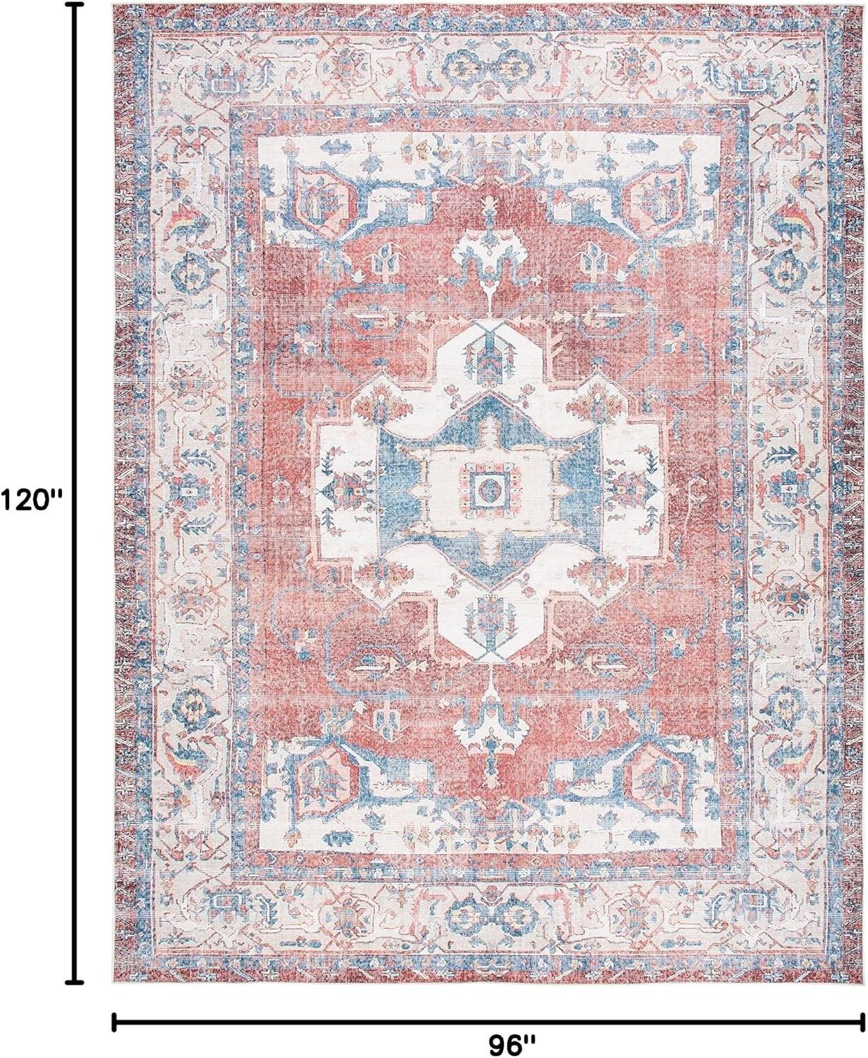 image:imageSAFAVIEH Washable Rug Serapi Collection 67 x 9 Red amp Ivory Slip Resistant amp Easy to Clean Ideal for Living Room Bedroom Dining Space SEP355QRedIvory
