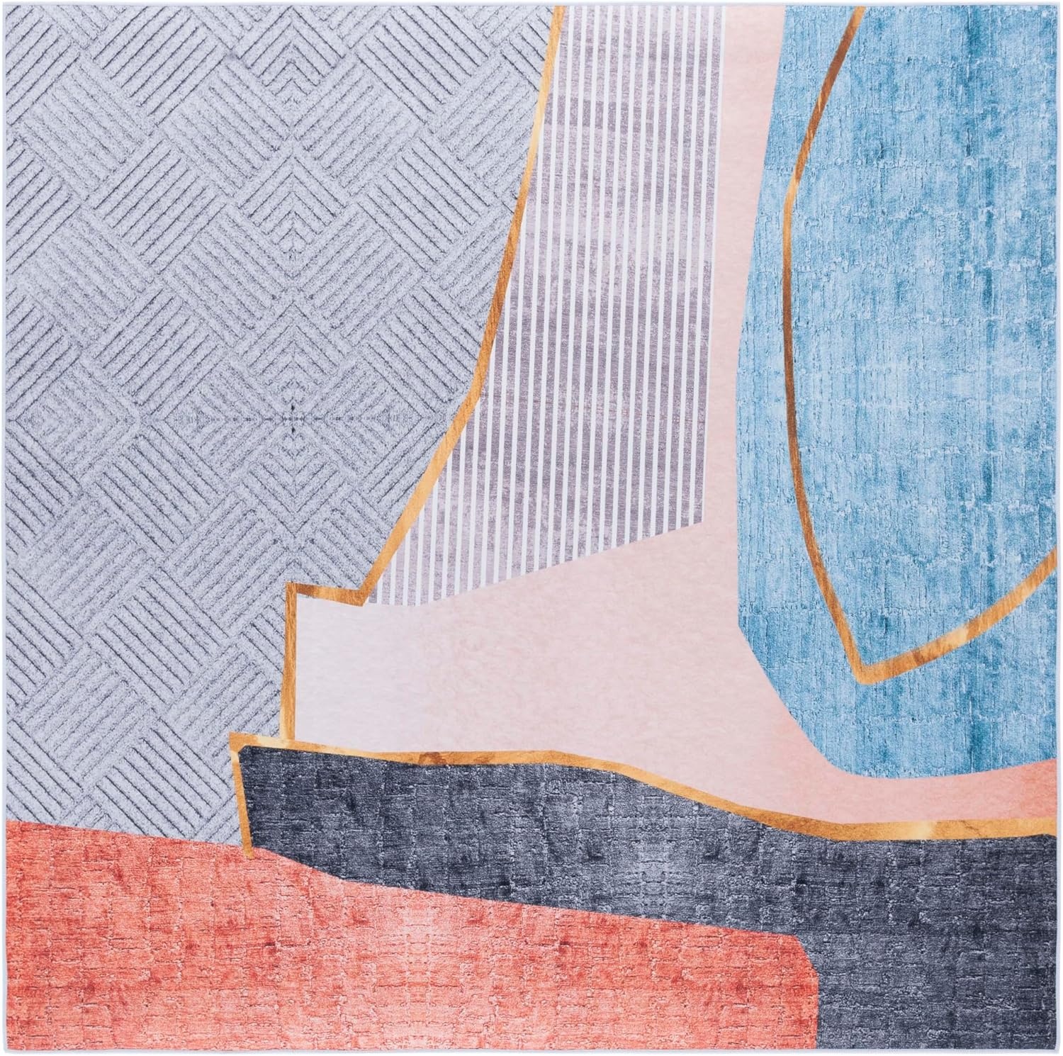image:imageSAFAVIEH Washable Rug Tacoma Collection 5 x 8 Beige amp Blue Slip Resistant amp Easy to Clean Ideal for Living Room Bedroom Home Office Dining Space TAC834BBeigeBlue