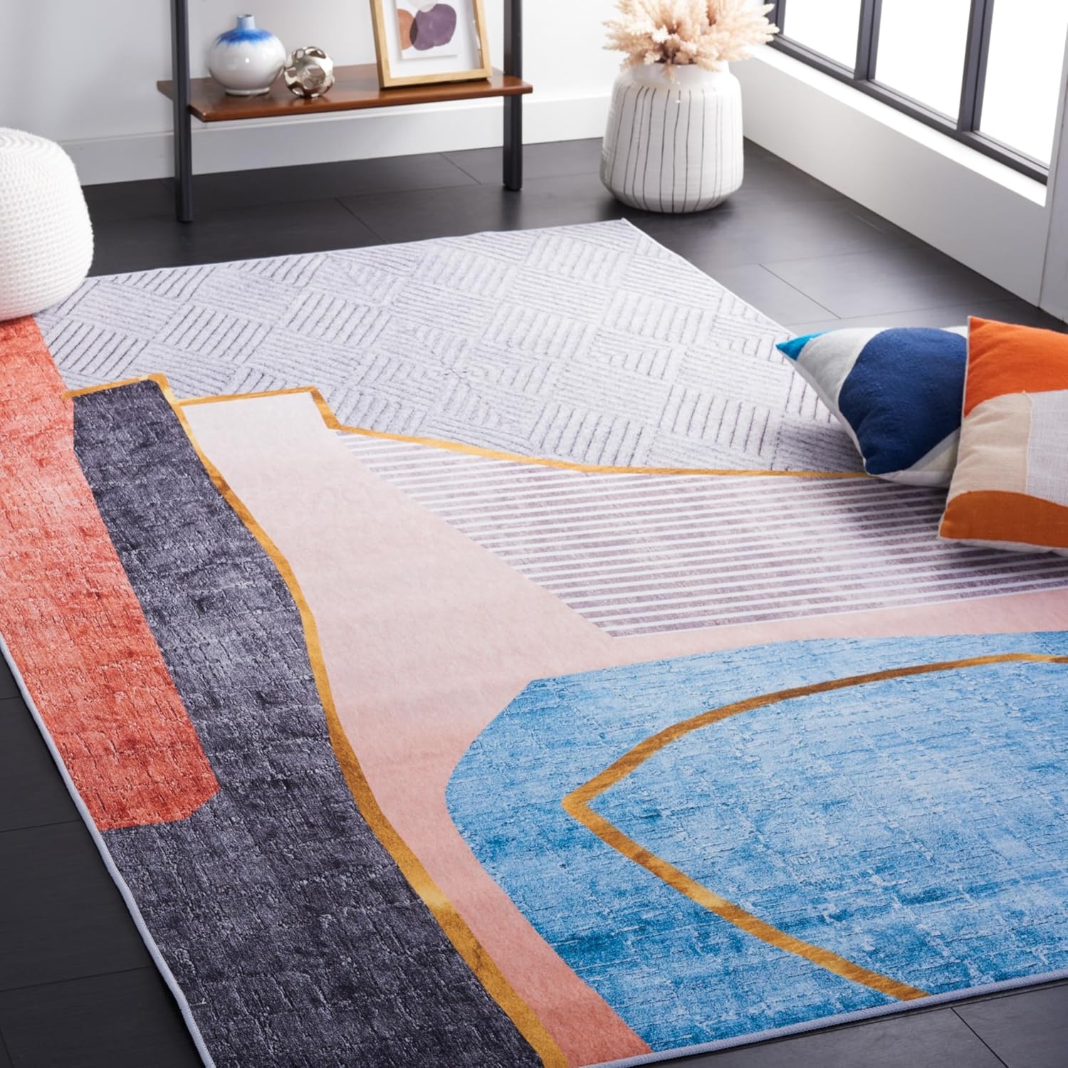 image:imageSAFAVIEH Washable Rug Tacoma Collection 5 x 8 Beige amp Blue Slip Resistant amp Easy to Clean Ideal for Living Room Bedroom Home Office Dining Space TAC834BBeigeBlue