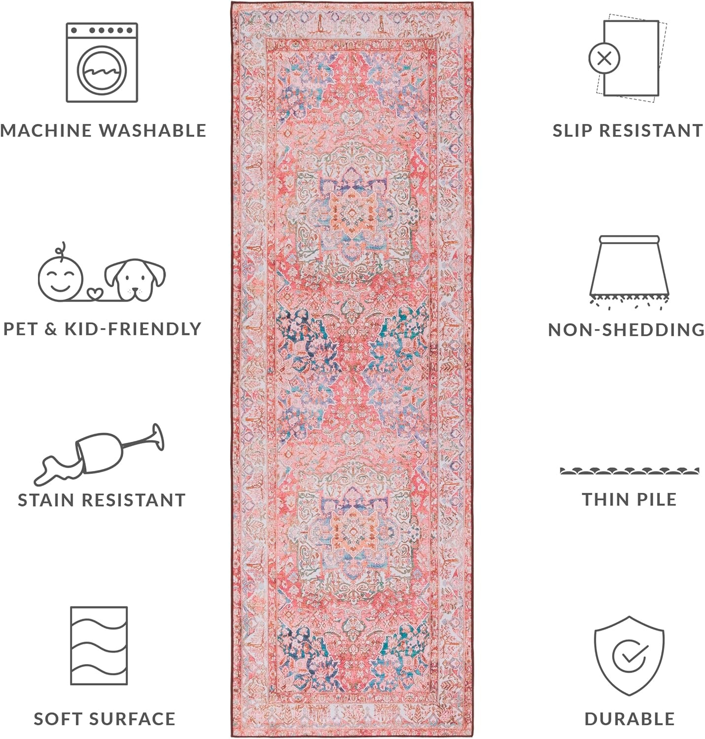 image:imageSAFAVIEH Washable Rug Tucson Collection 4 x 6 Rose amp Beige Slip Resistant amp Easy to Clean Ideal for Foyer Kitchen Nursery Office Bedroom TSN122RRoseBeige