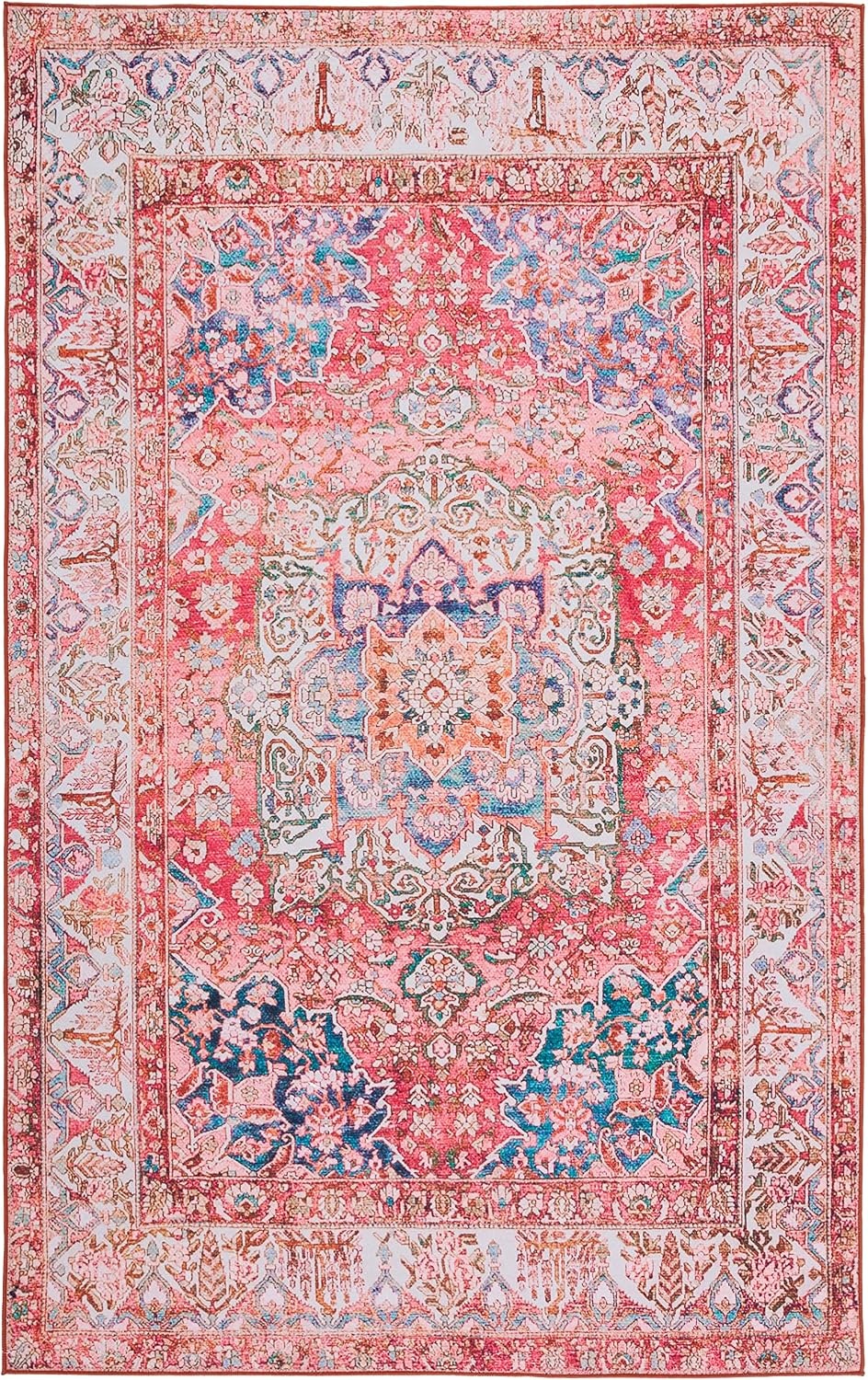 image:imageSAFAVIEH Washable Rug Tucson Collection 4 x 6 Rose amp Beige Slip Resistant amp Easy to Clean Ideal for Foyer Kitchen Nursery Office Bedroom TSN122RRoseBeige
