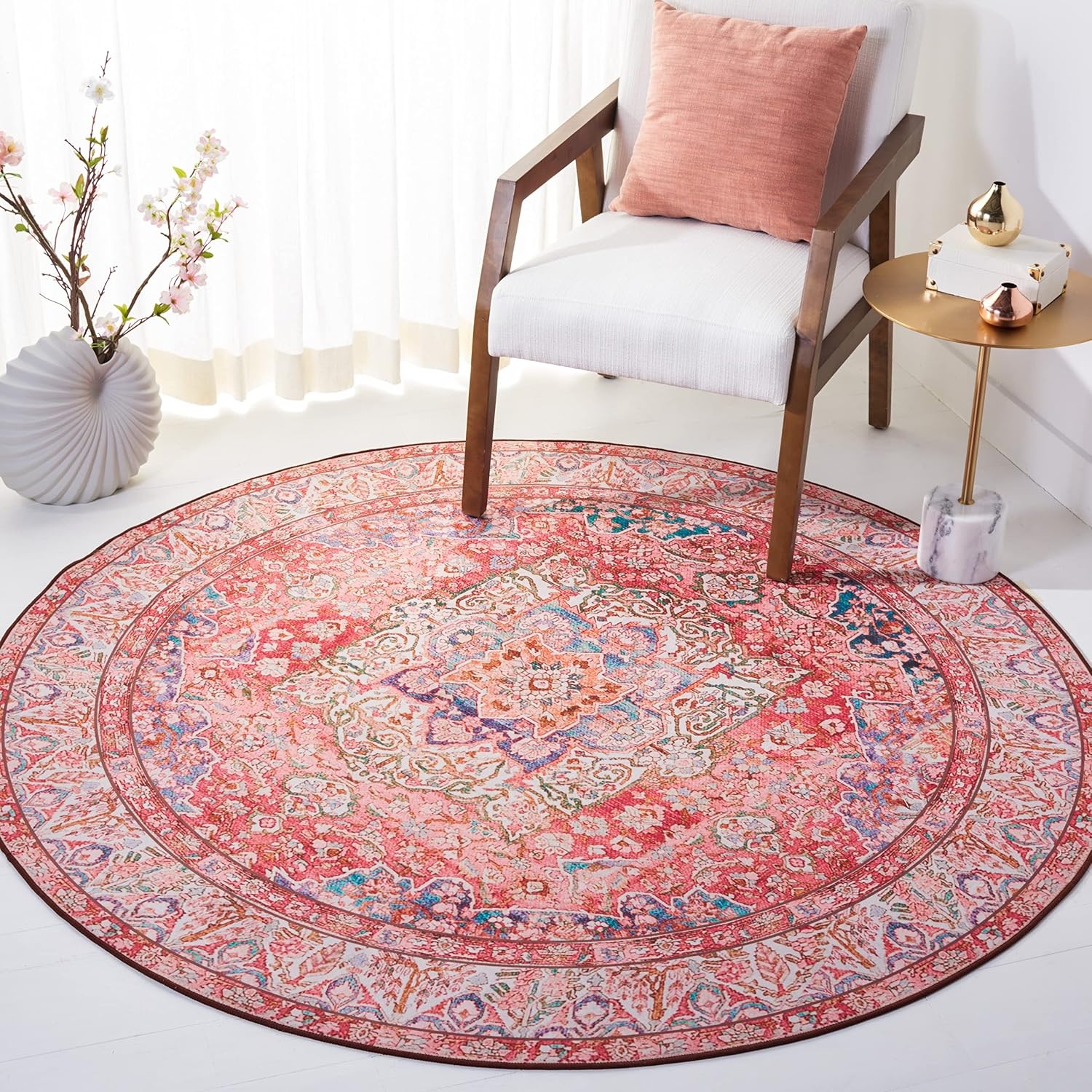 image:imageSAFAVIEH Washable Rug Tucson Collection 4 x 6 Rose amp Beige Slip Resistant amp Easy to Clean Ideal for Foyer Kitchen Nursery Office Bedroom TSN122RRoseBeige