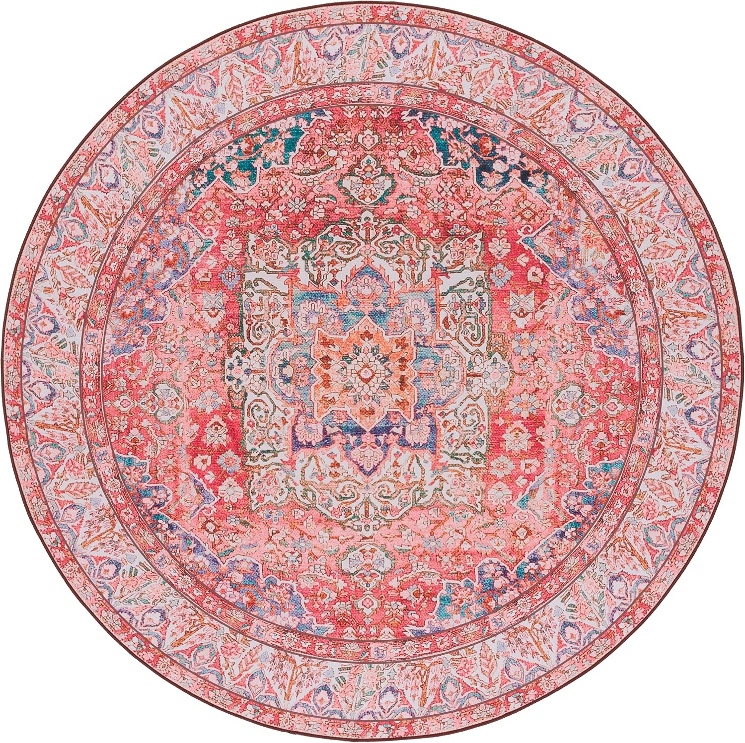 image:imageSAFAVIEH Washable Rug Tucson Collection 4 x 6 Rose amp Beige Slip Resistant amp Easy to Clean Ideal for Foyer Kitchen Nursery Office Bedroom TSN122RRoseBeige